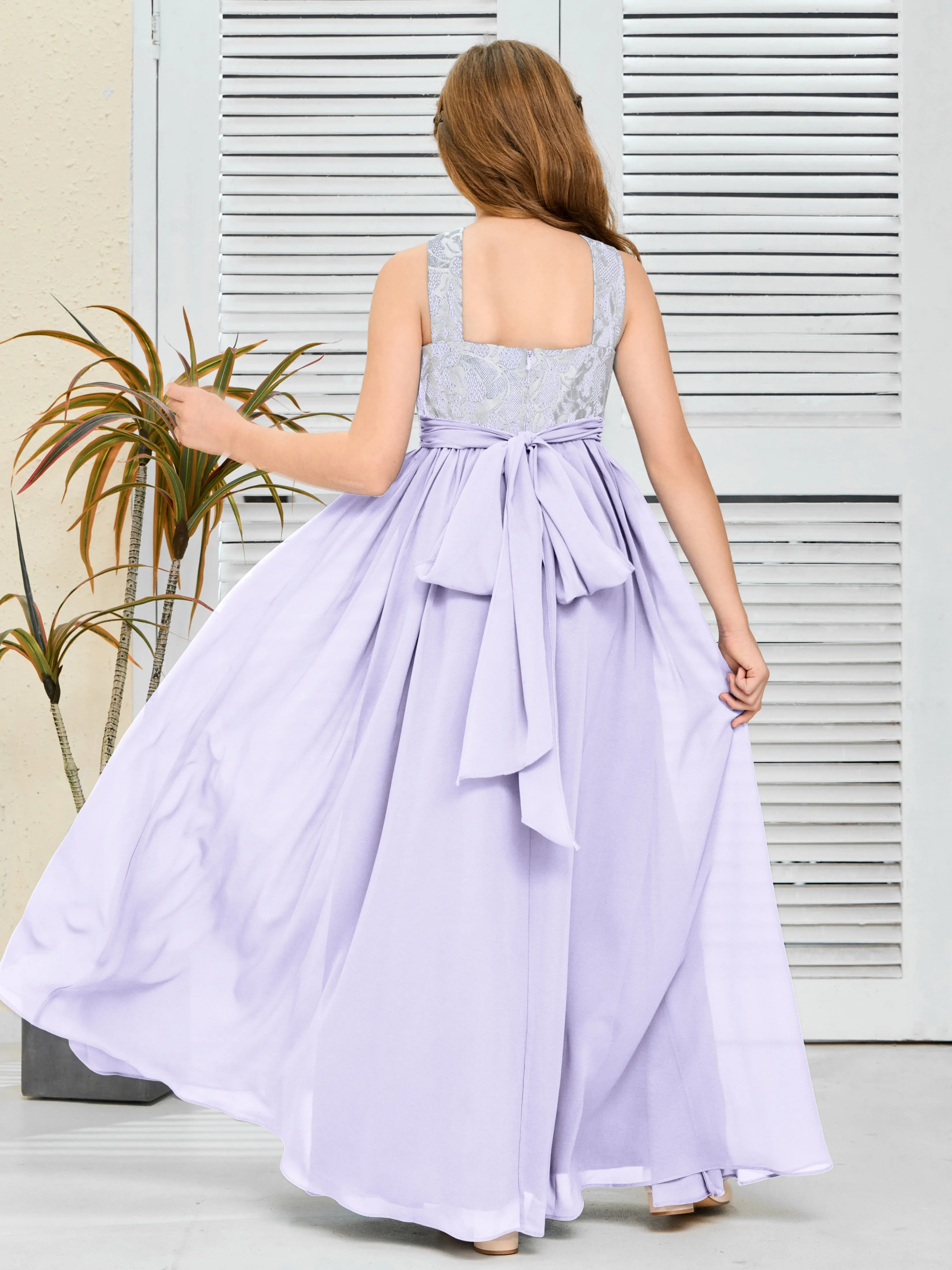 Lace Sleeveless Chiffon Junior Bridesmaid Dress With Belt