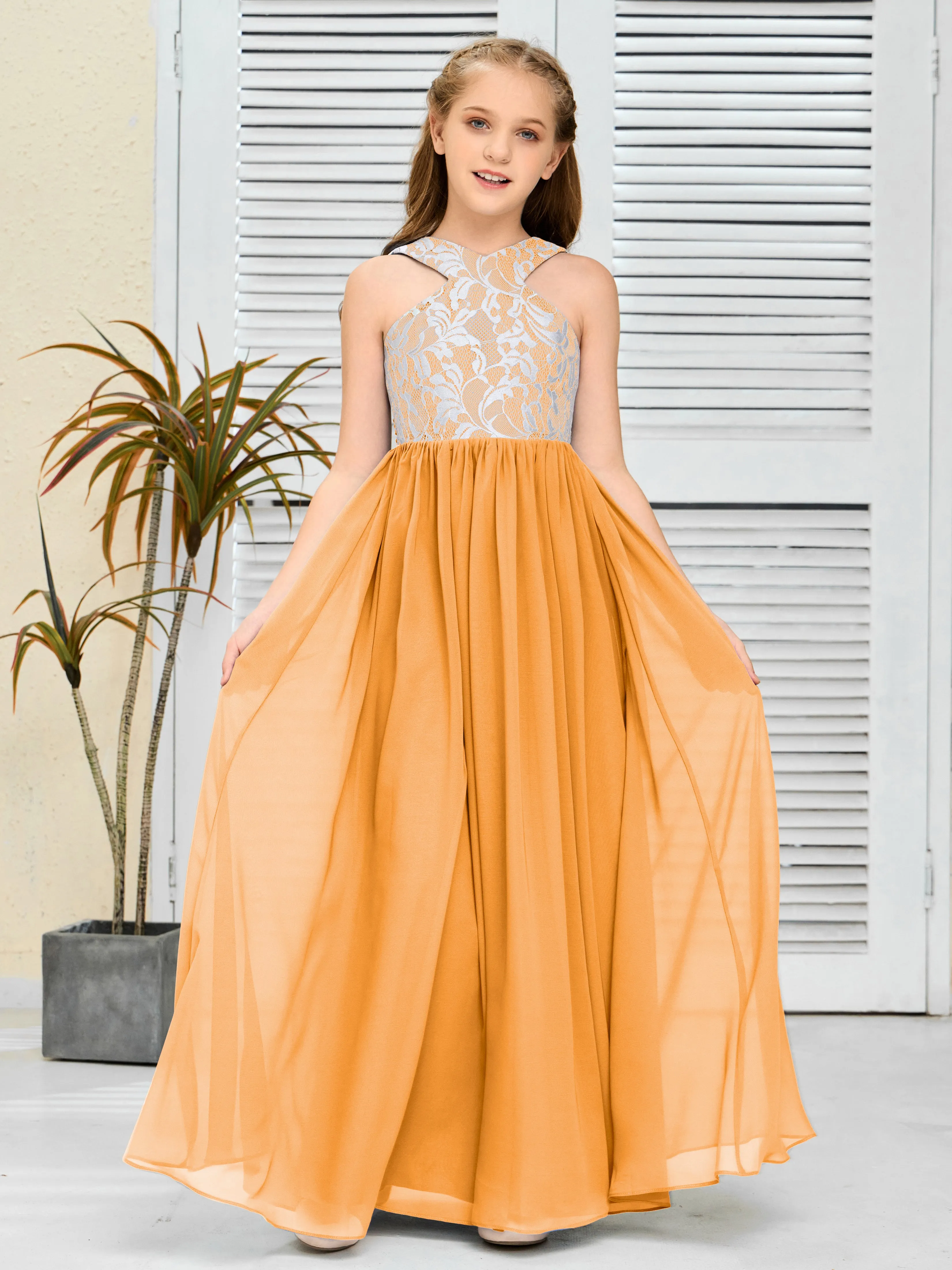 Lace Sleeveless Chiffon Junior Bridesmaid Dress With Belt