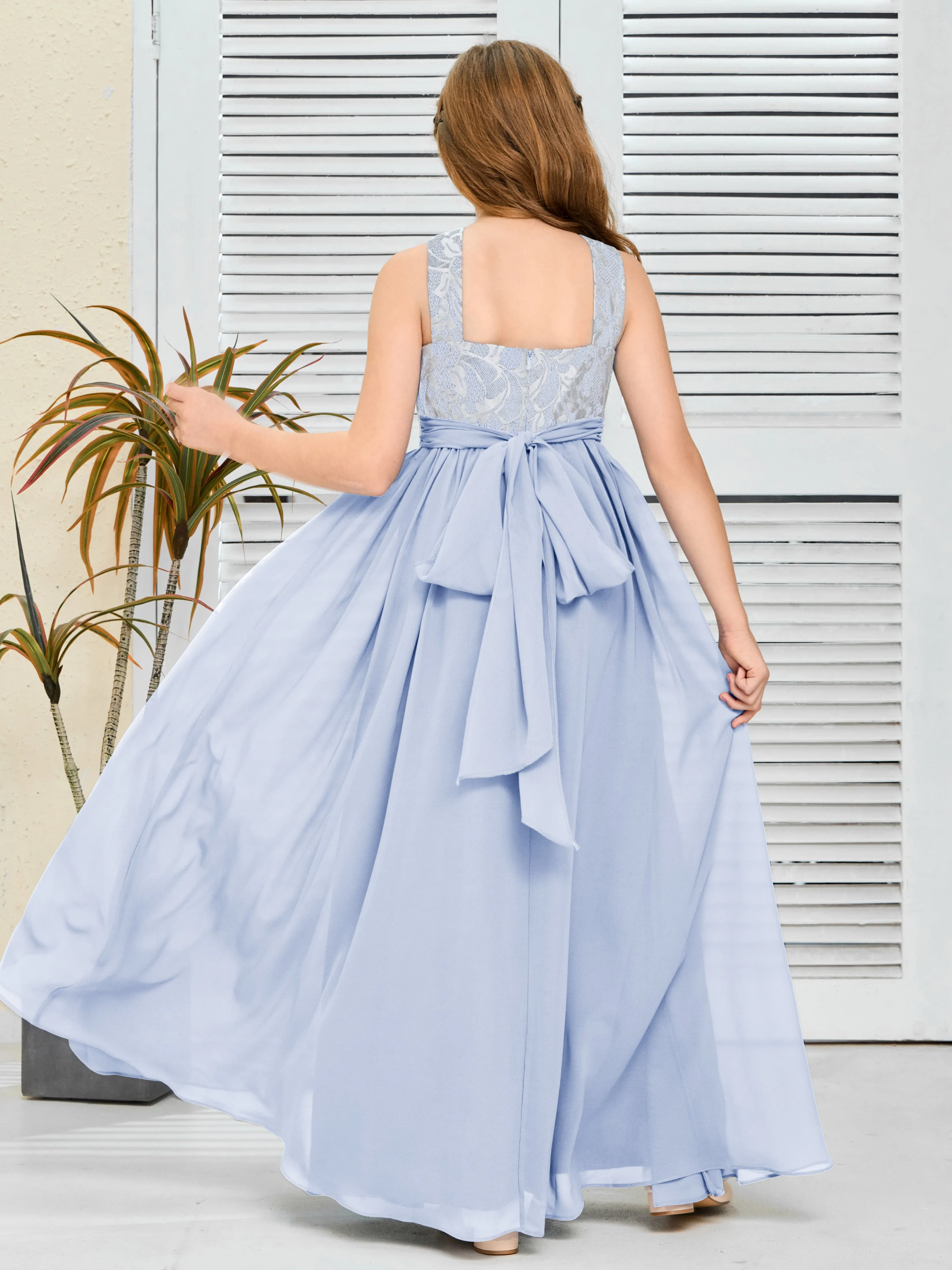 Lace Sleeveless Chiffon Junior Bridesmaid Dress With Belt