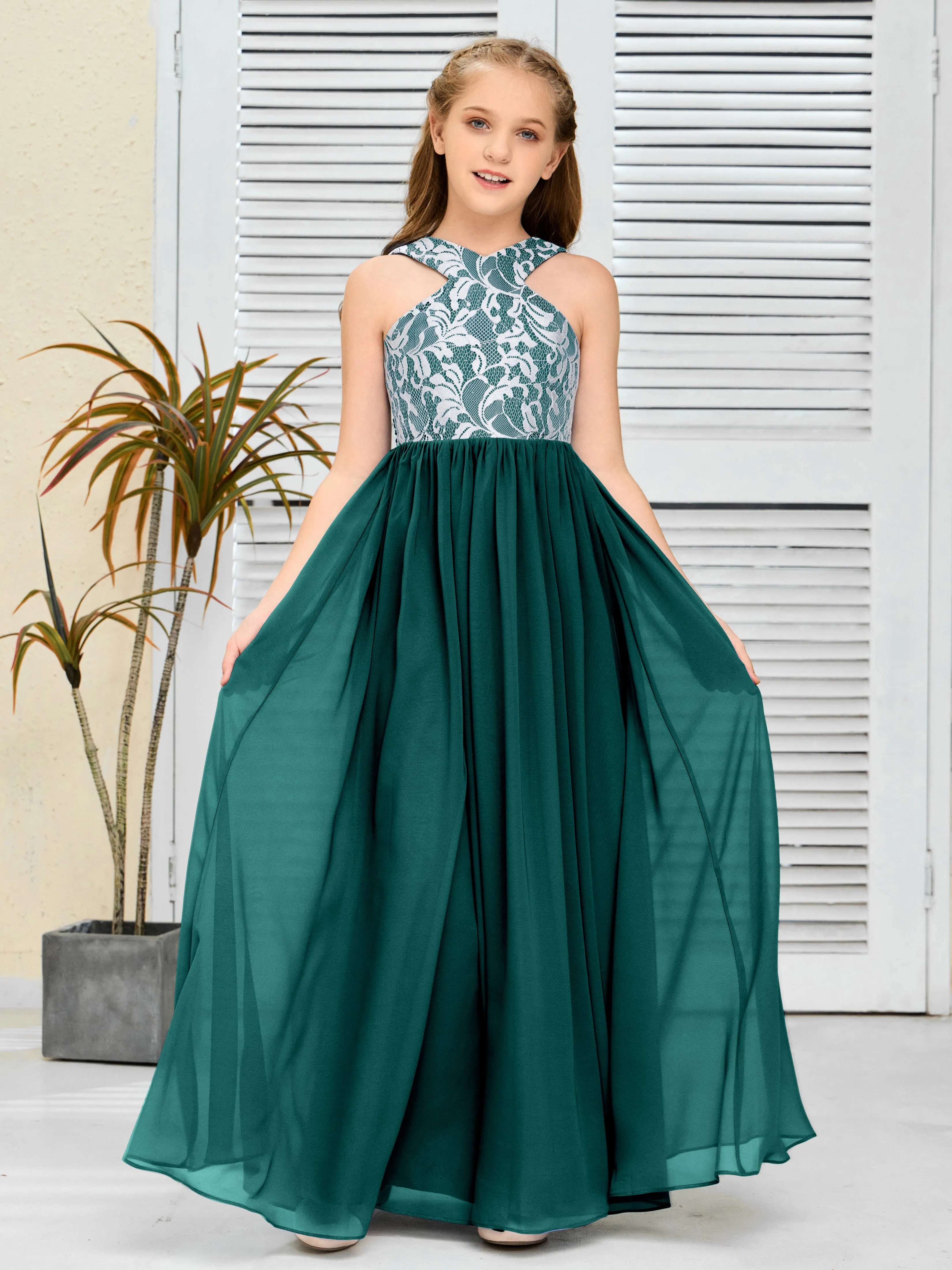 Lace Sleeveless Chiffon Junior Bridesmaid Dress With Belt