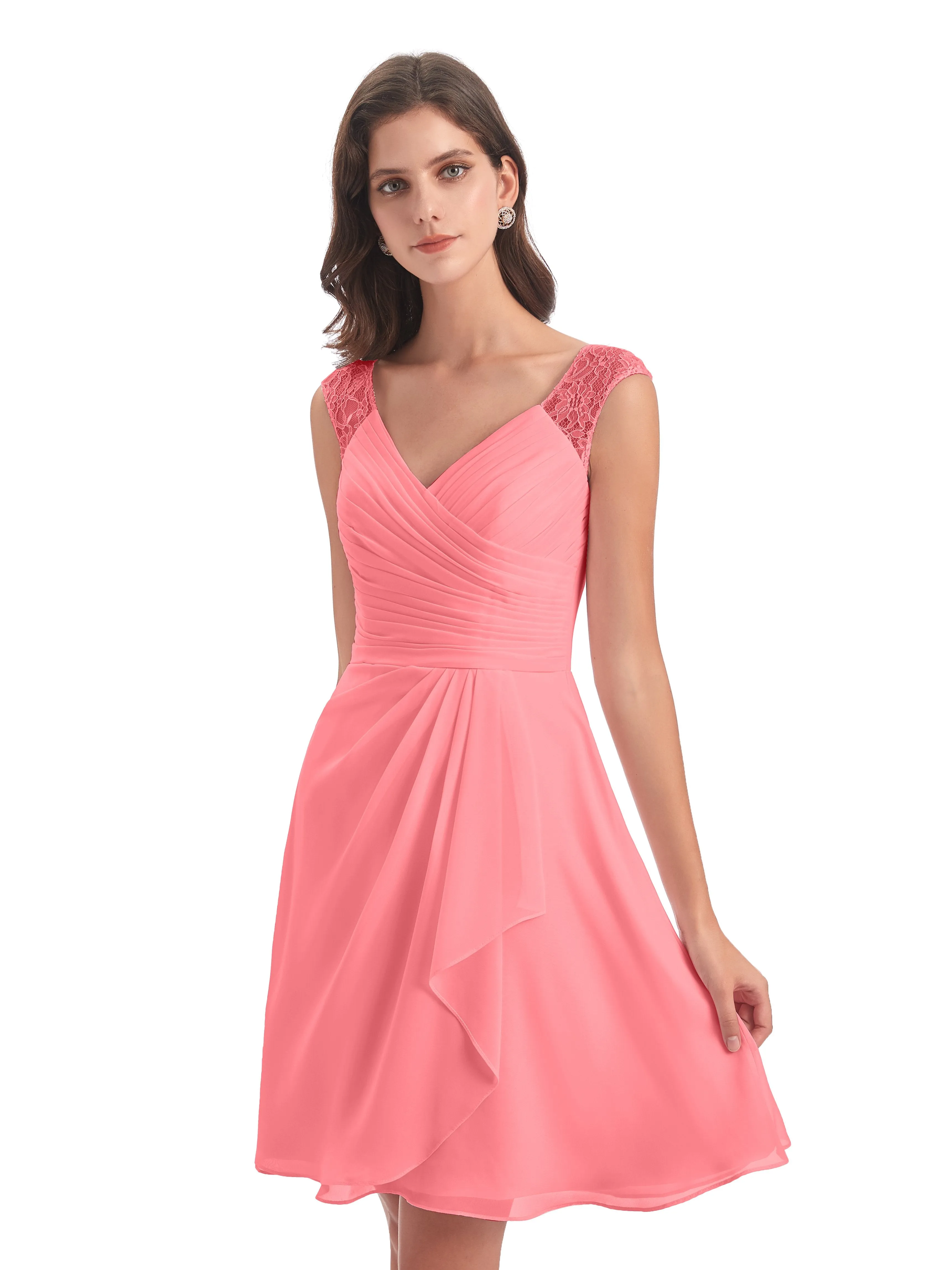 Lace/Chiffon A-line Short Bridesmaid Dresses