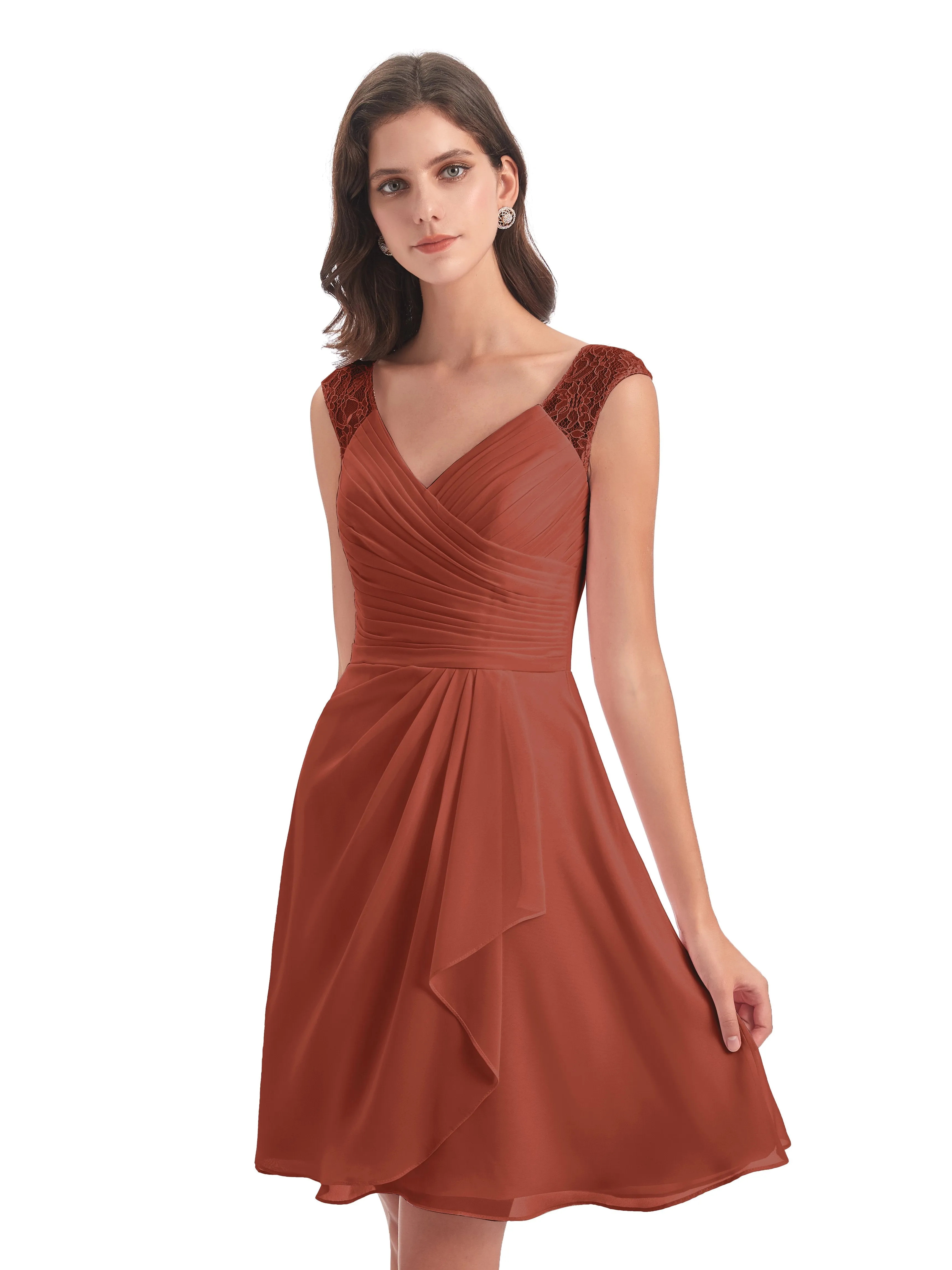 Lace/Chiffon A-line Short Bridesmaid Dresses