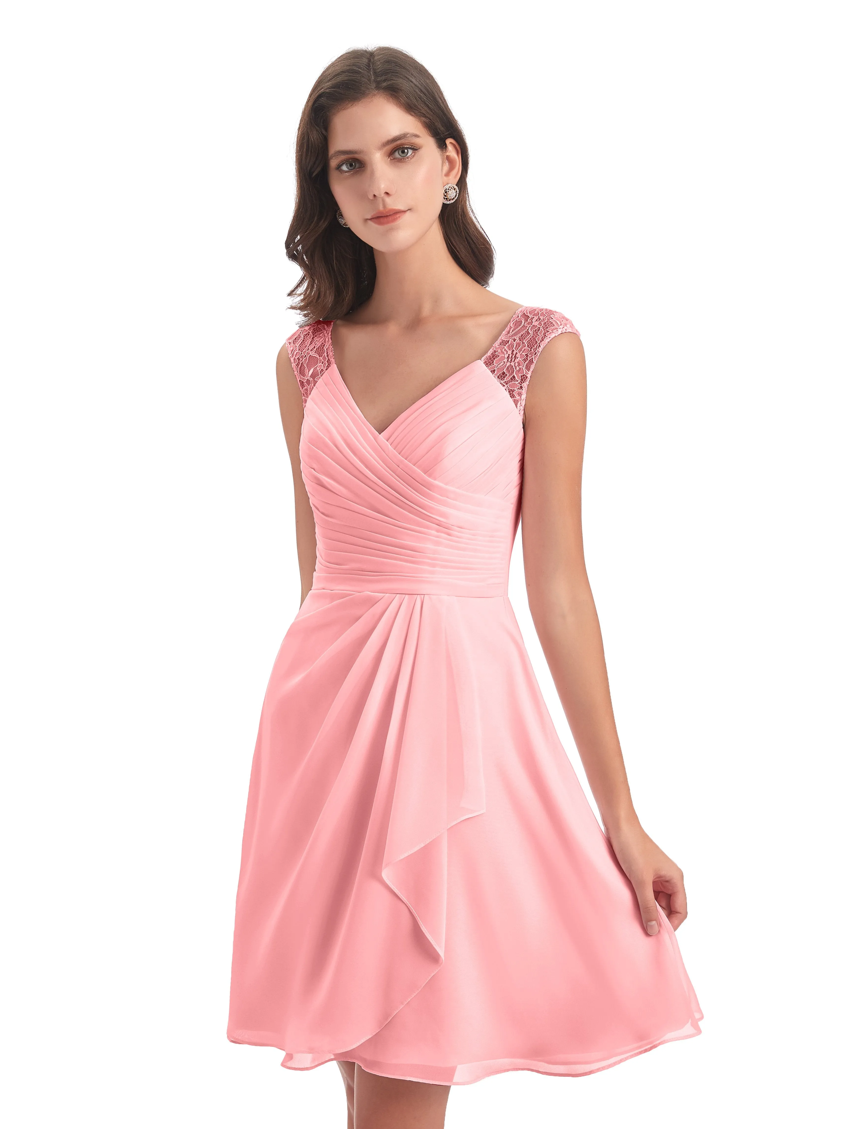 Lace/Chiffon A-line Short Bridesmaid Dresses