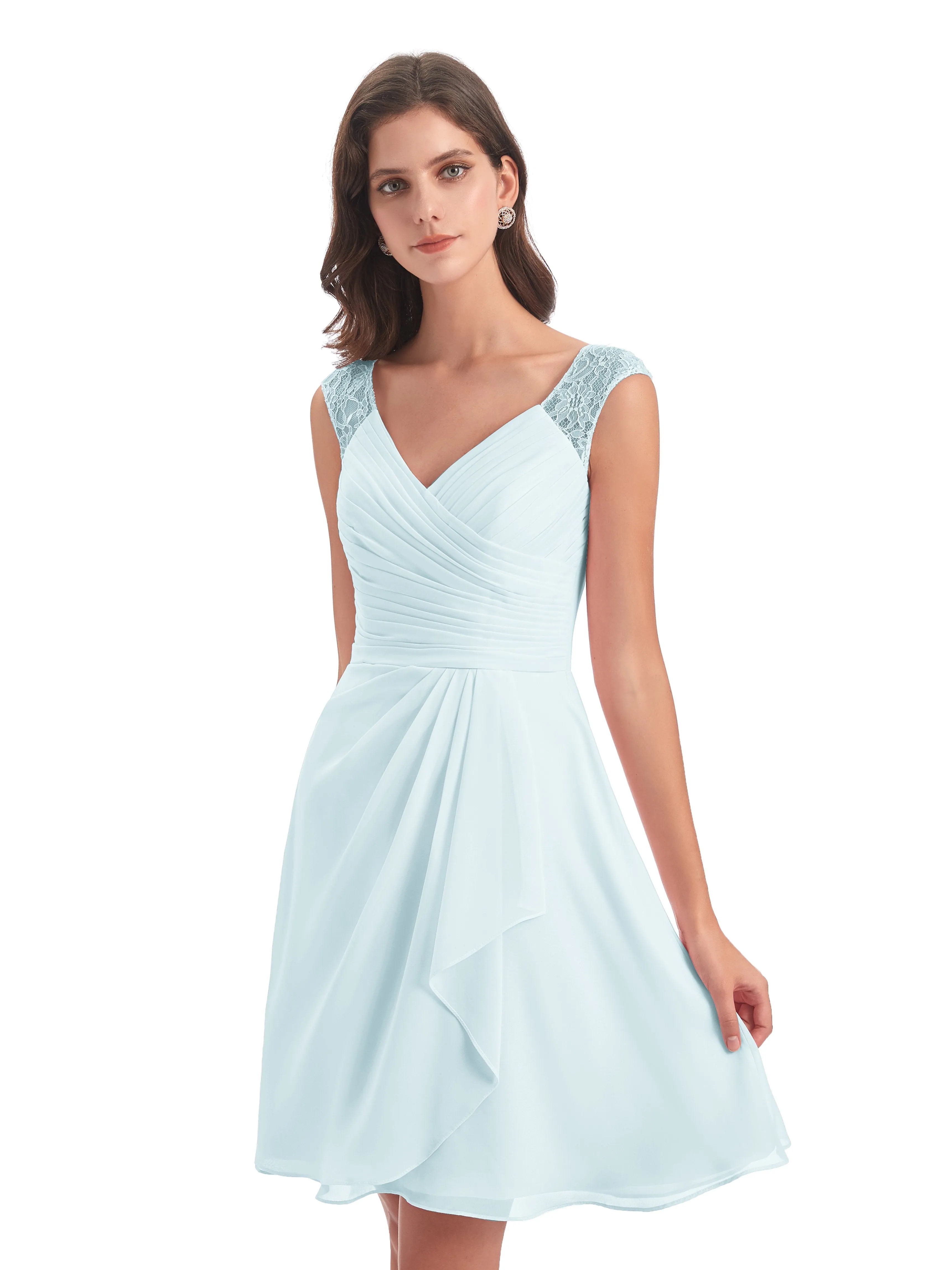 Lace/Chiffon A-line Short Bridesmaid Dresses