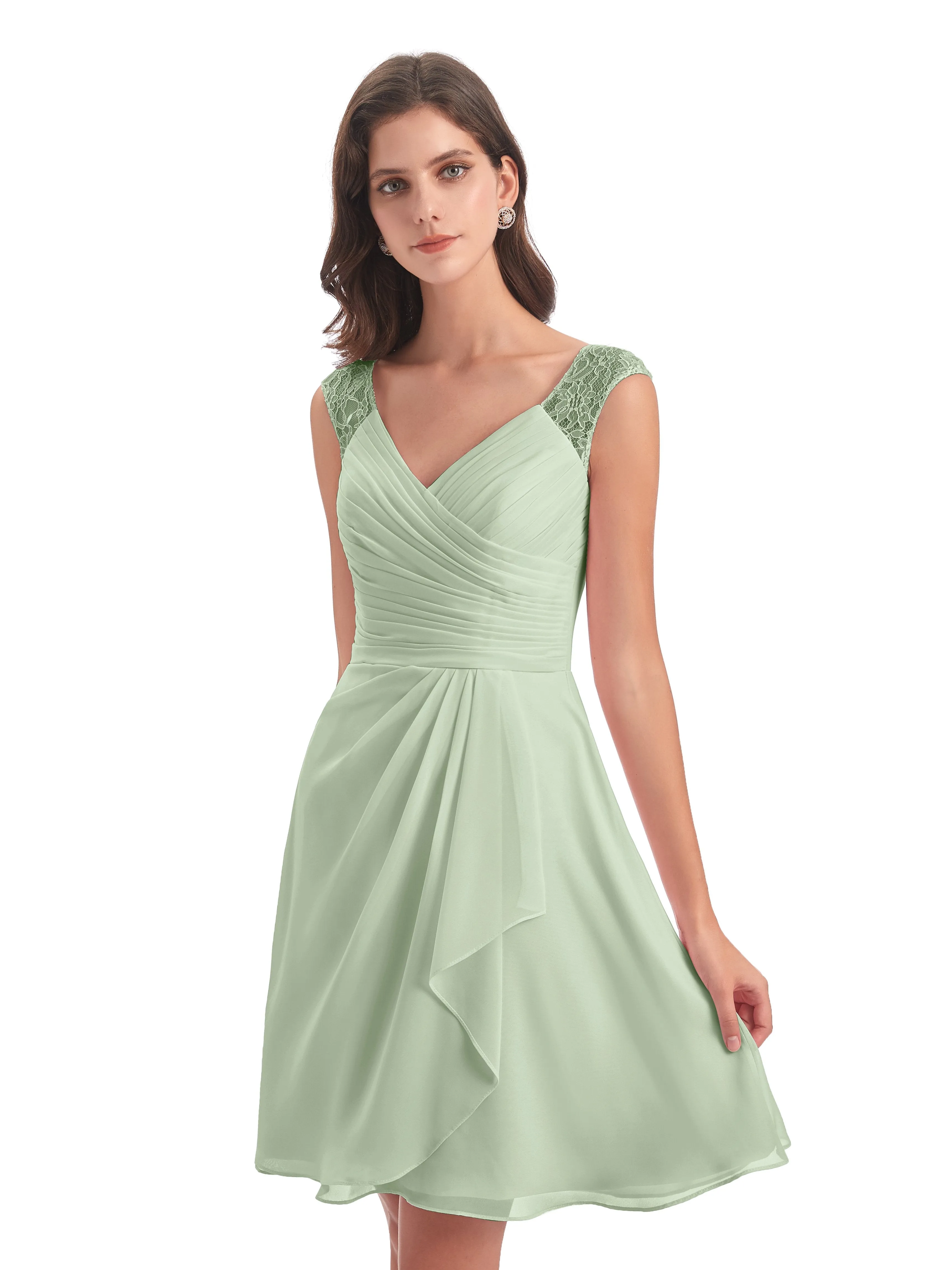 Lace/Chiffon A-line Short Bridesmaid Dresses