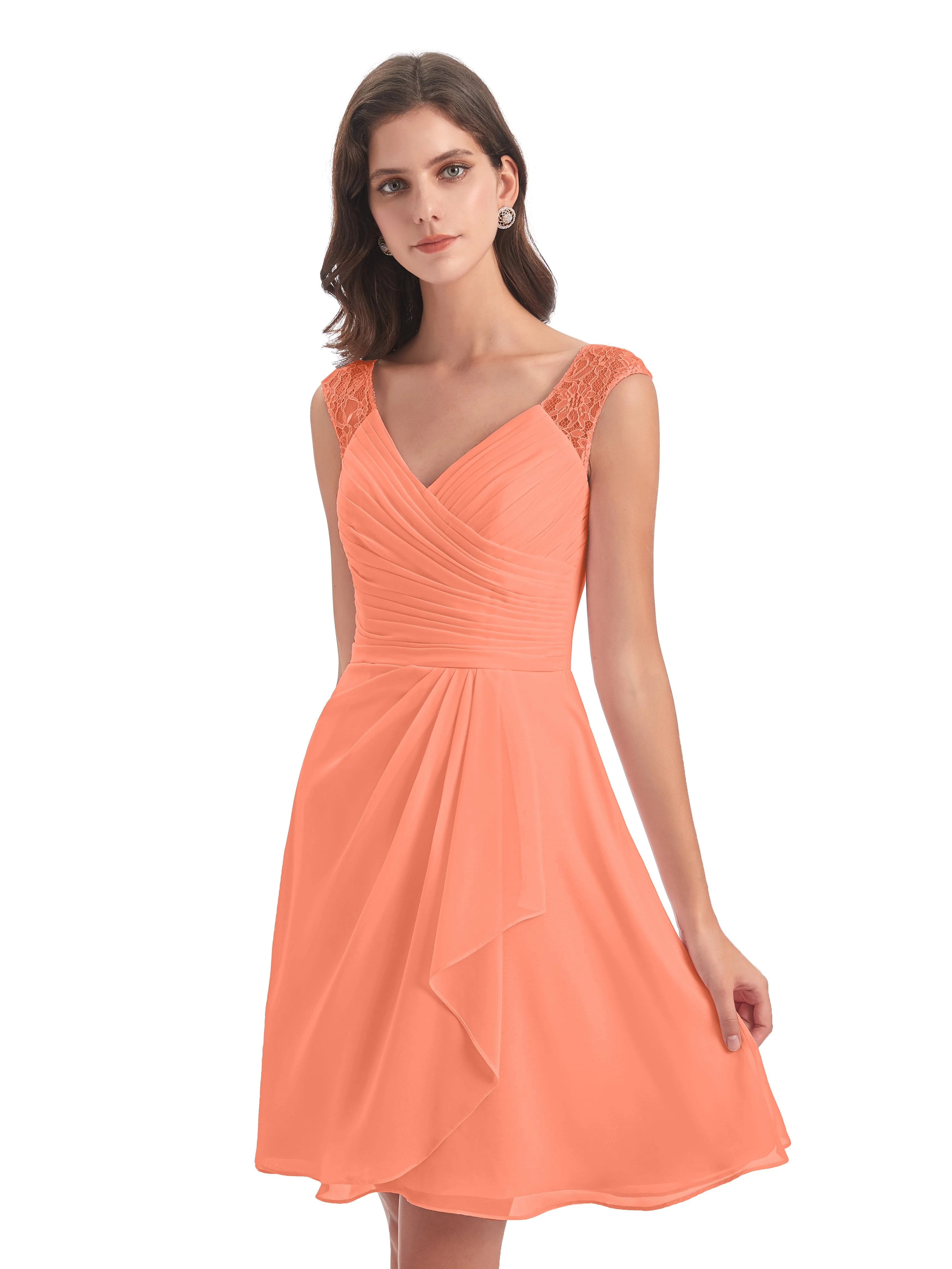 Lace/Chiffon A-line Short Bridesmaid Dresses