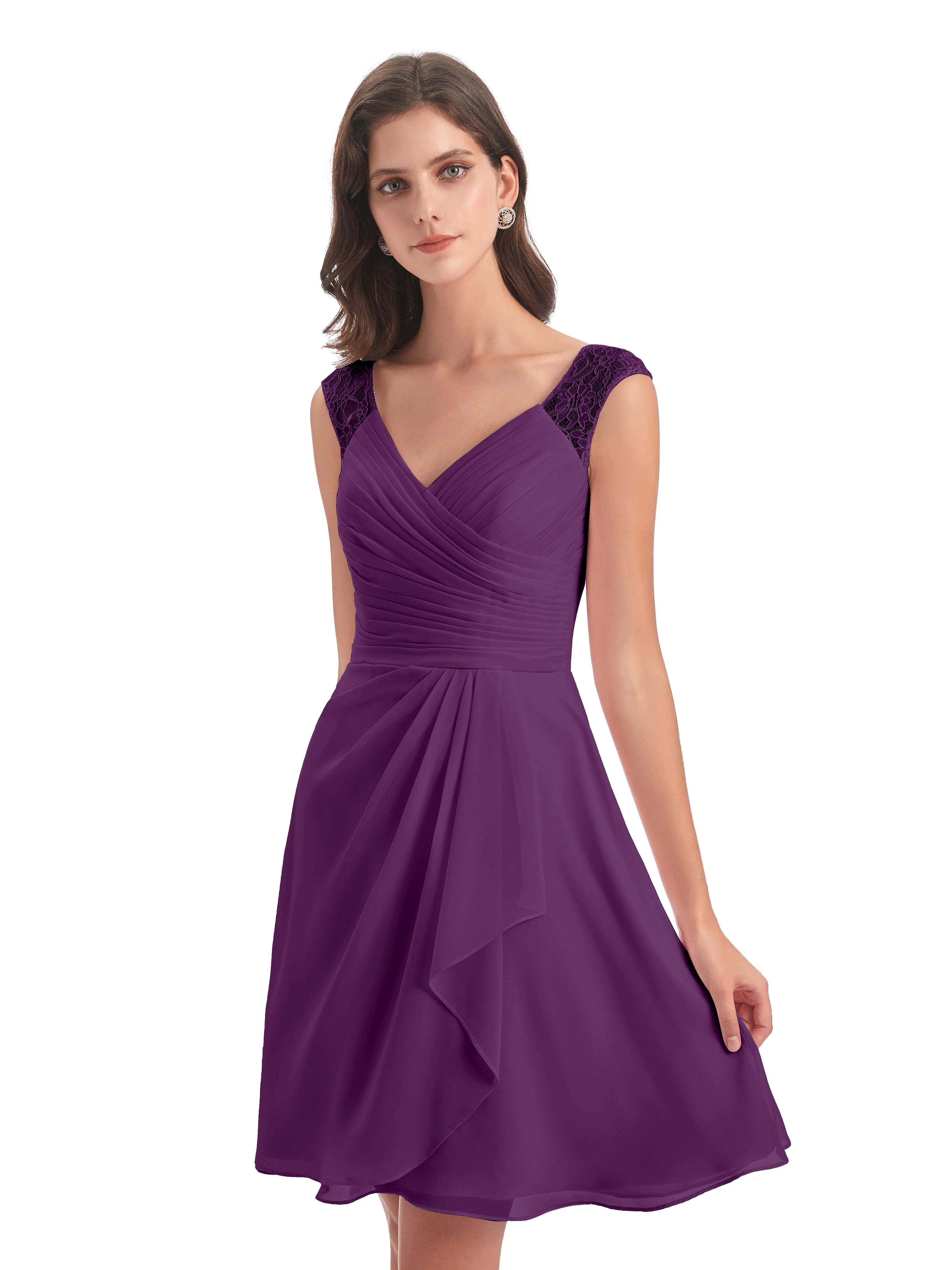 Lace/Chiffon A-line Short Bridesmaid Dresses