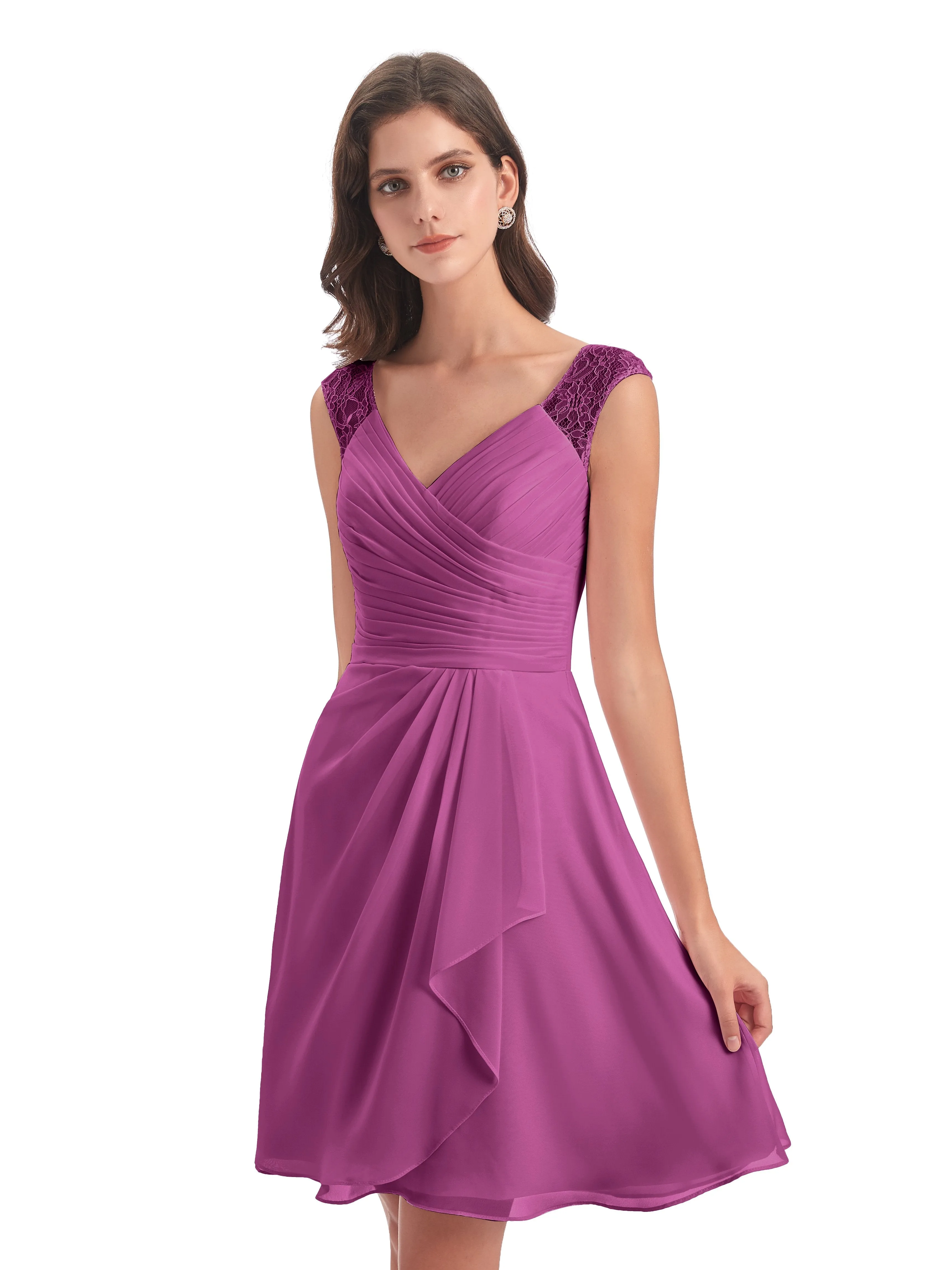 Lace/Chiffon A-line Short Bridesmaid Dresses