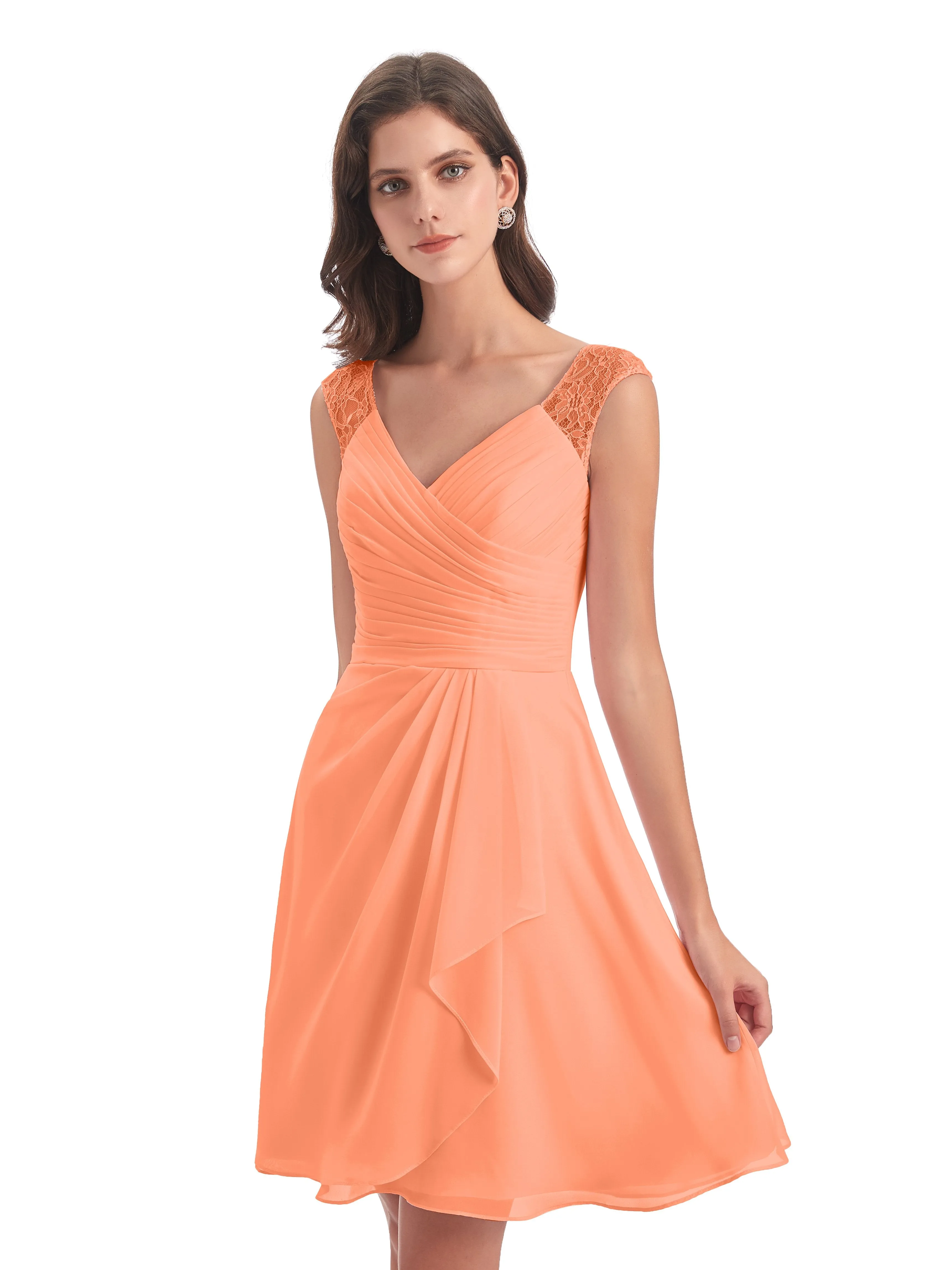 Lace/Chiffon A-line Short Bridesmaid Dresses