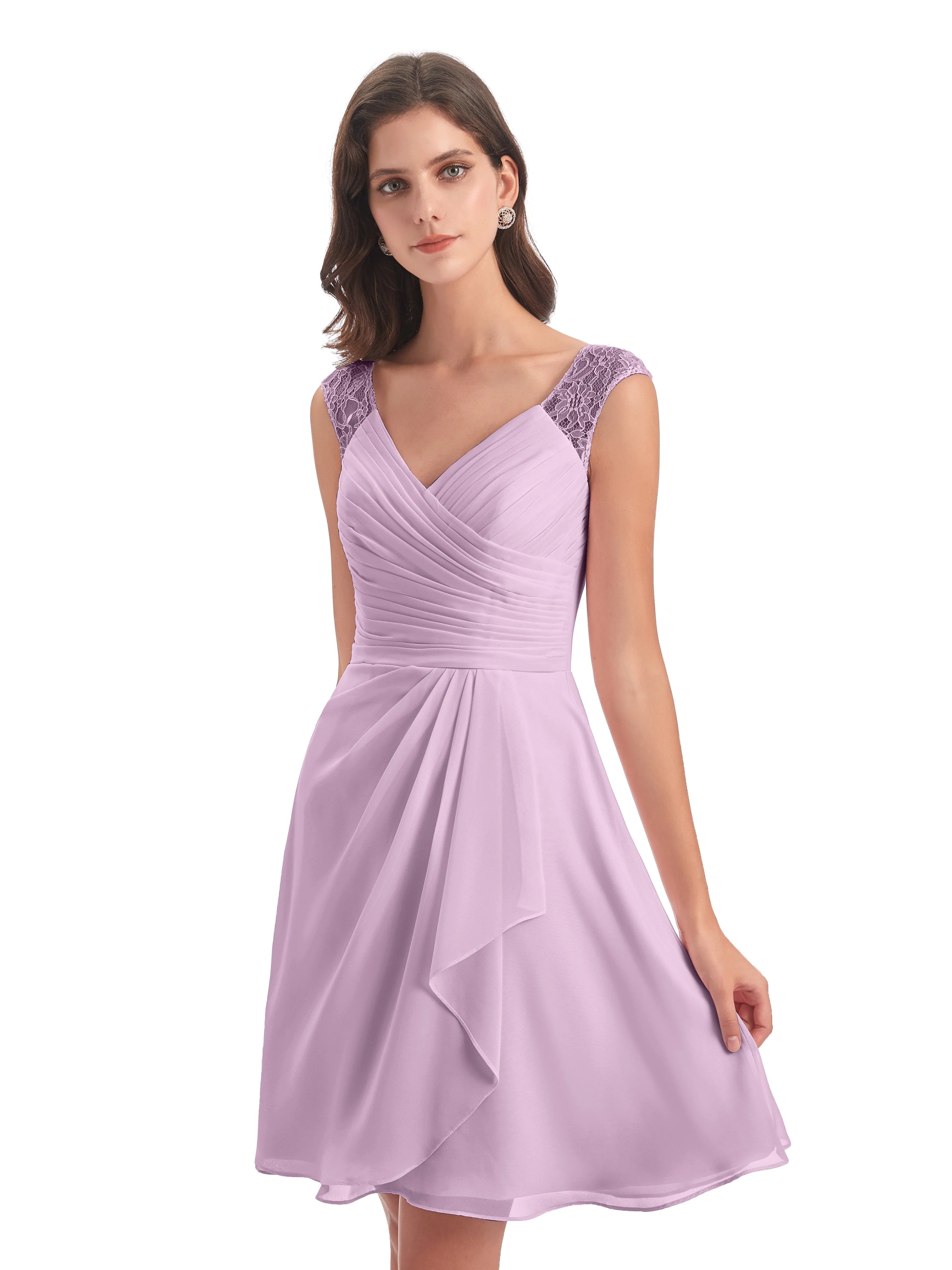 Lace/Chiffon A-line Short Bridesmaid Dresses