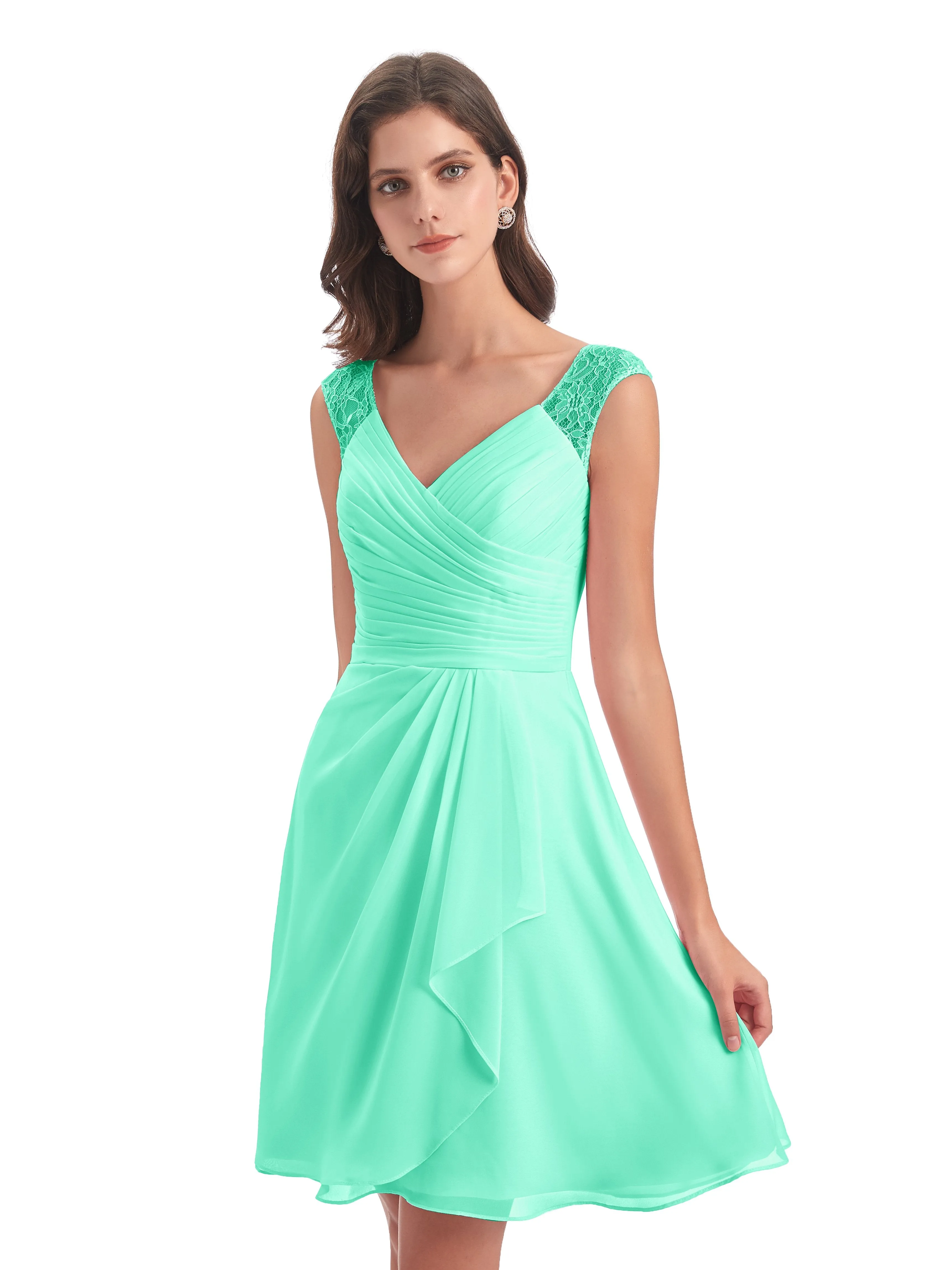 Lace/Chiffon A-line Short Bridesmaid Dresses