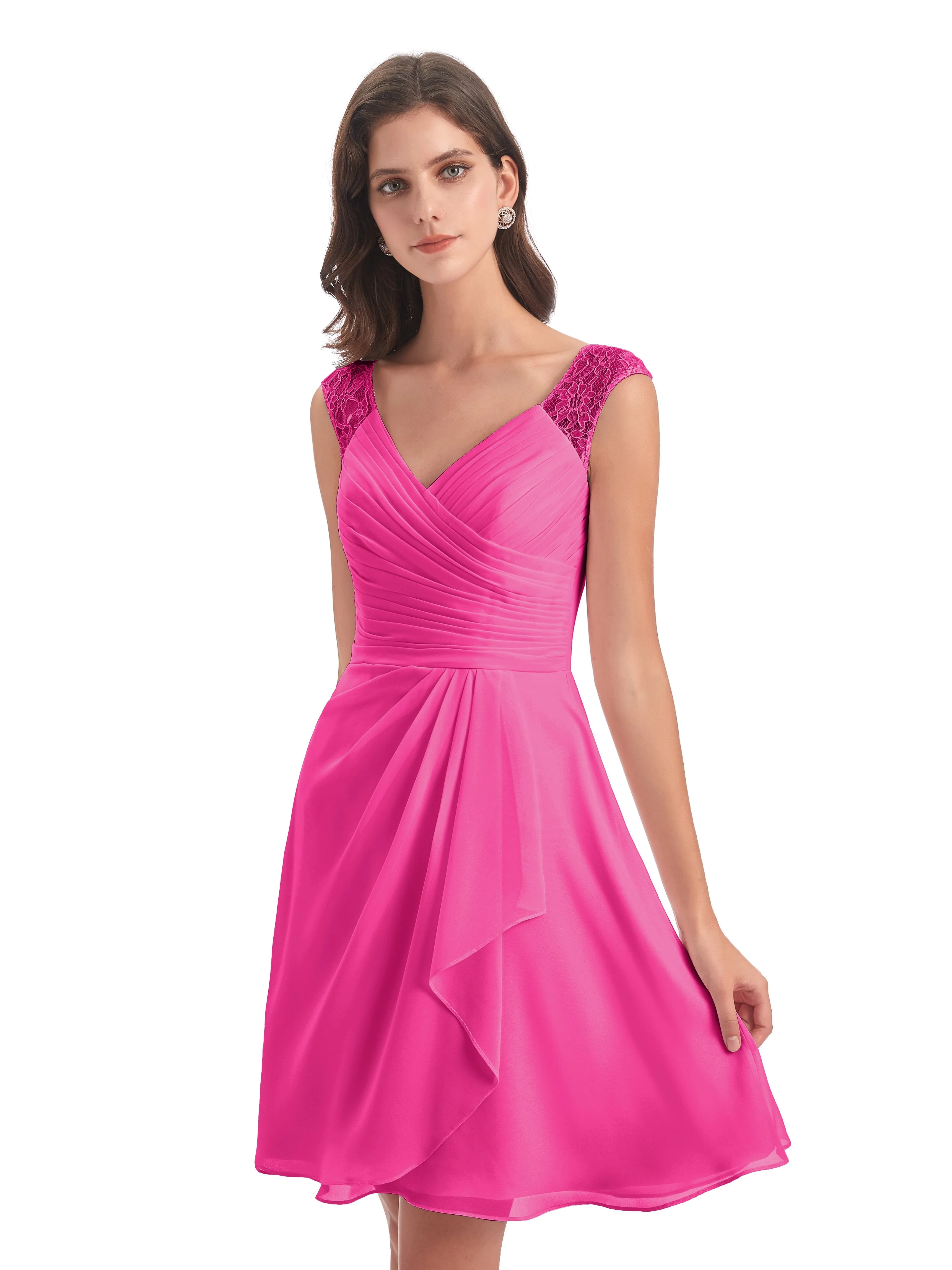 Lace/Chiffon A-line Short Bridesmaid Dresses