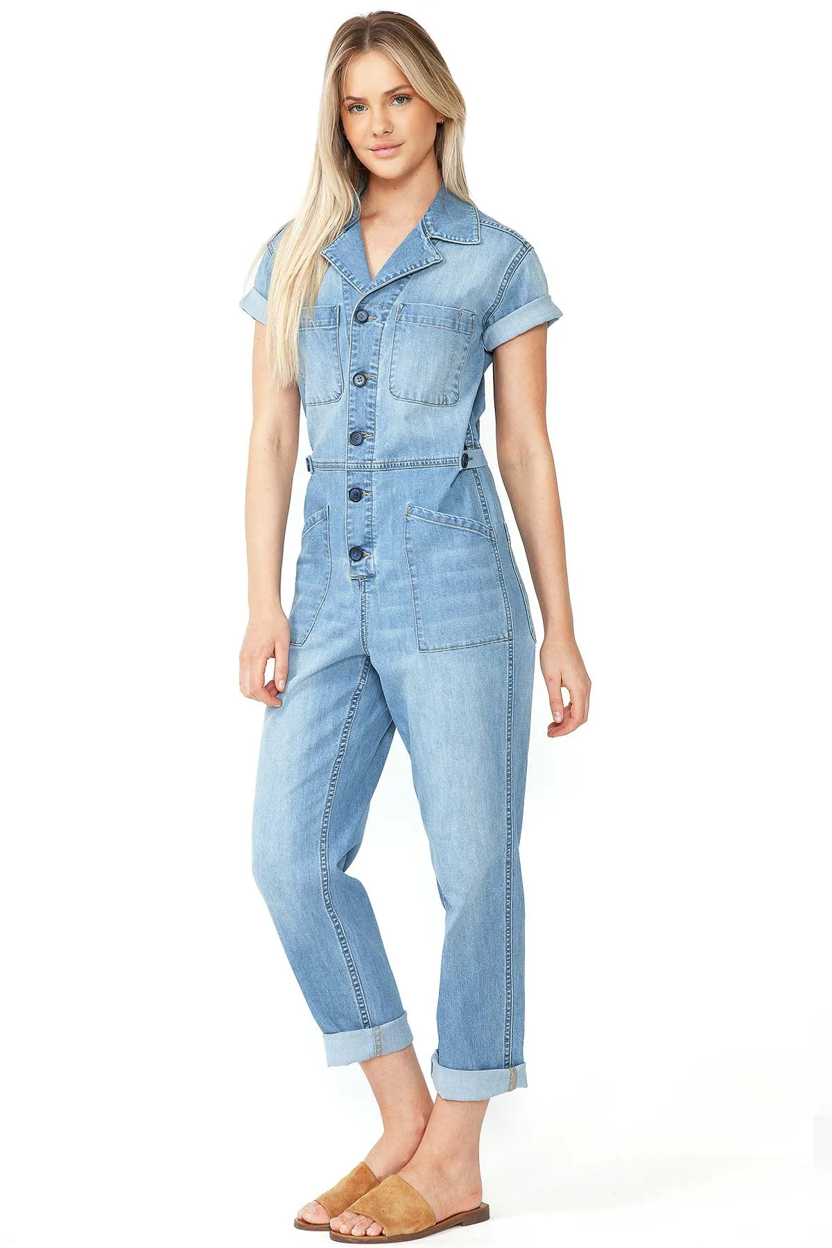 Lana Roux Refined Blue Denim Jumpsuit