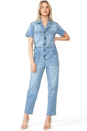 Lana Roux Refined Blue Denim Jumpsuit