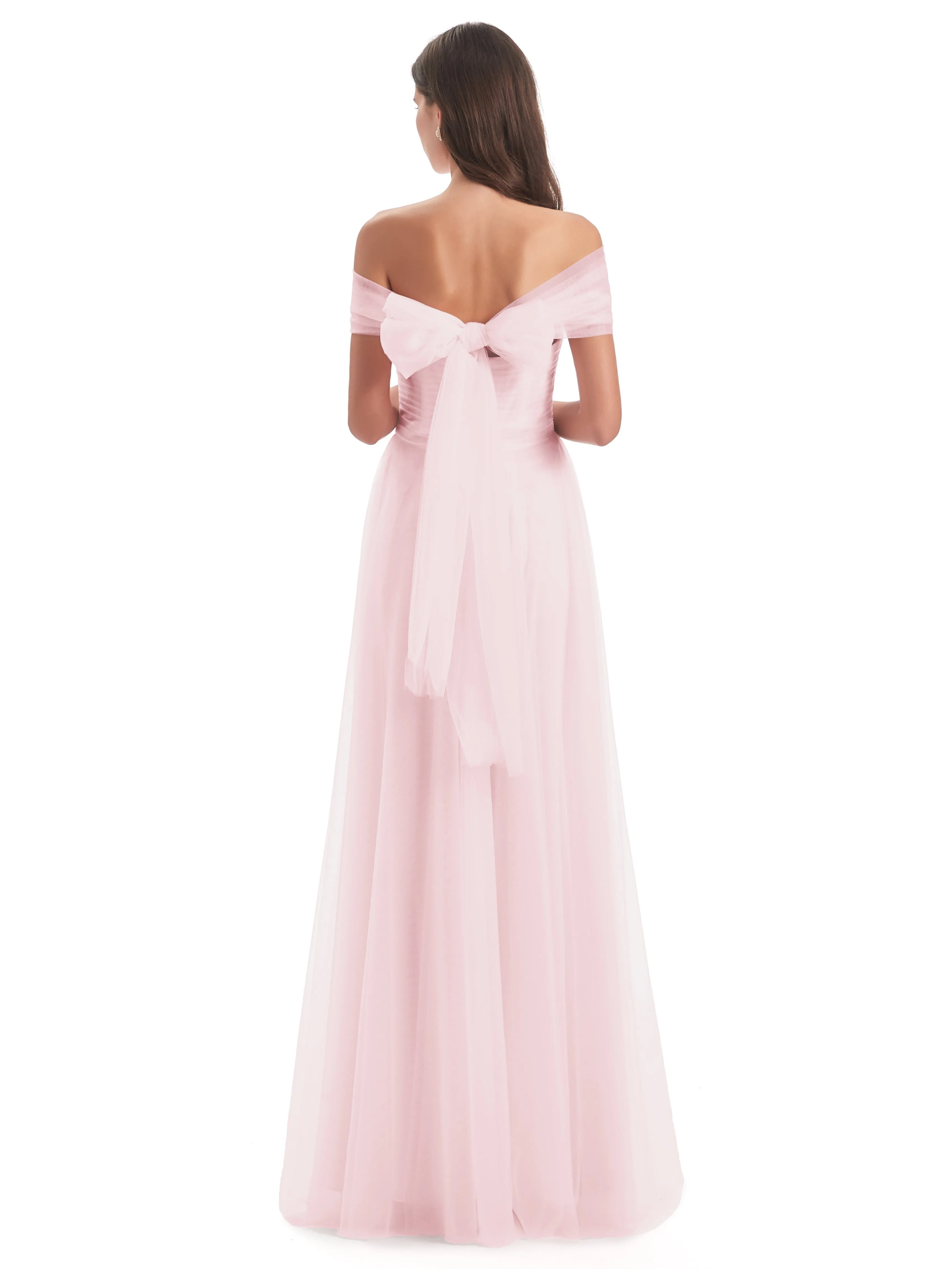 Lara Off The Shoulder Flowy Long Tulle/Chiffon Bridesmaid Dresses