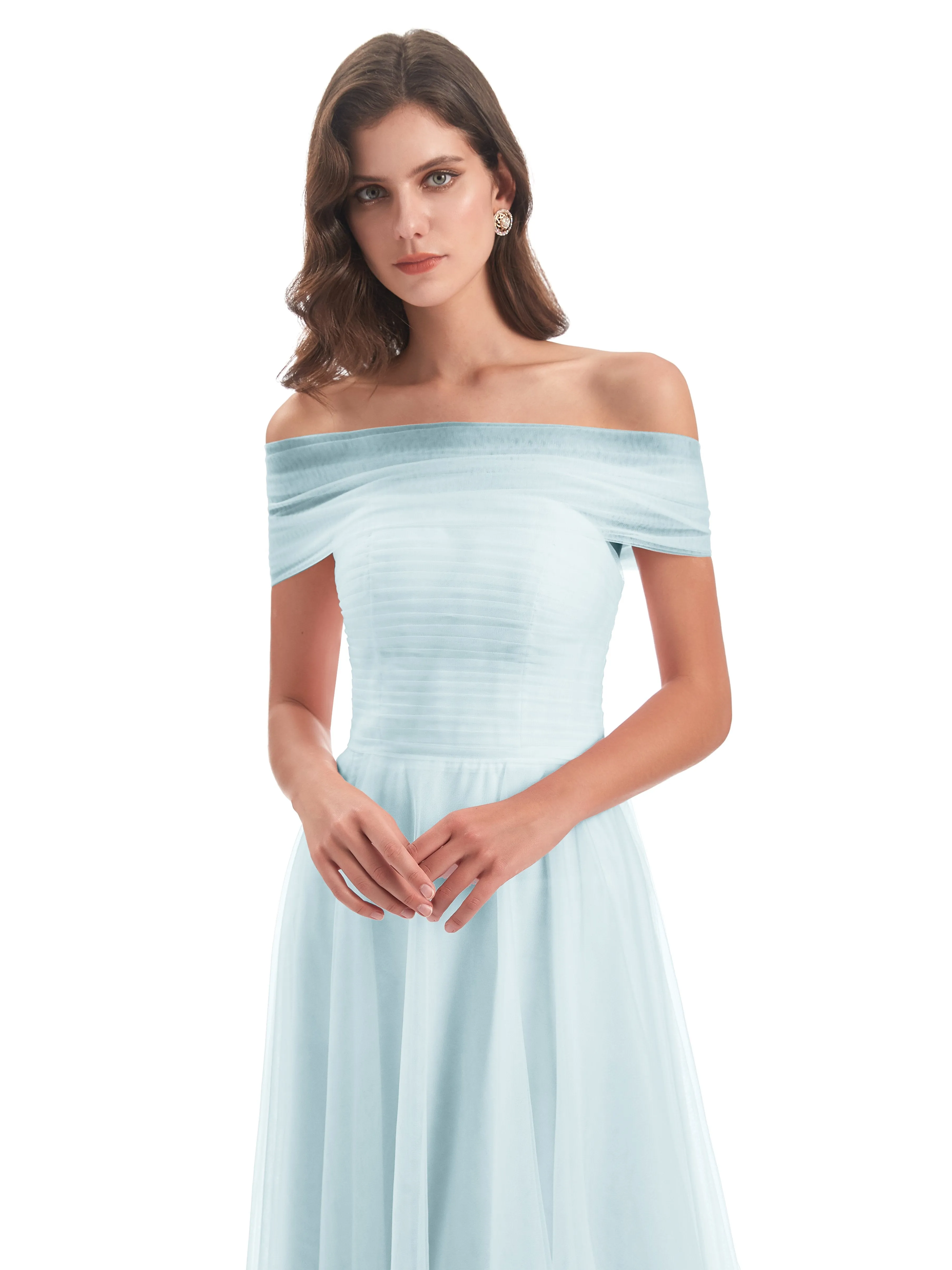 Lara Off The Shoulder Flowy Long Tulle/Chiffon Bridesmaid Dresses