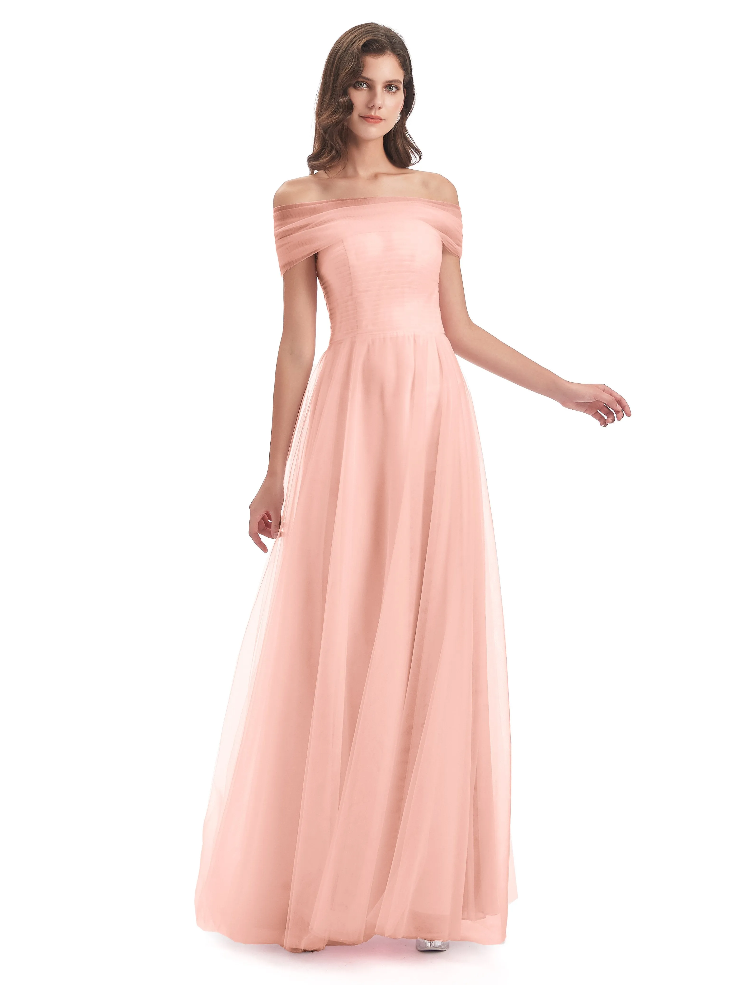 Lara Off The Shoulder Flowy Long Tulle/Chiffon Bridesmaid Dresses