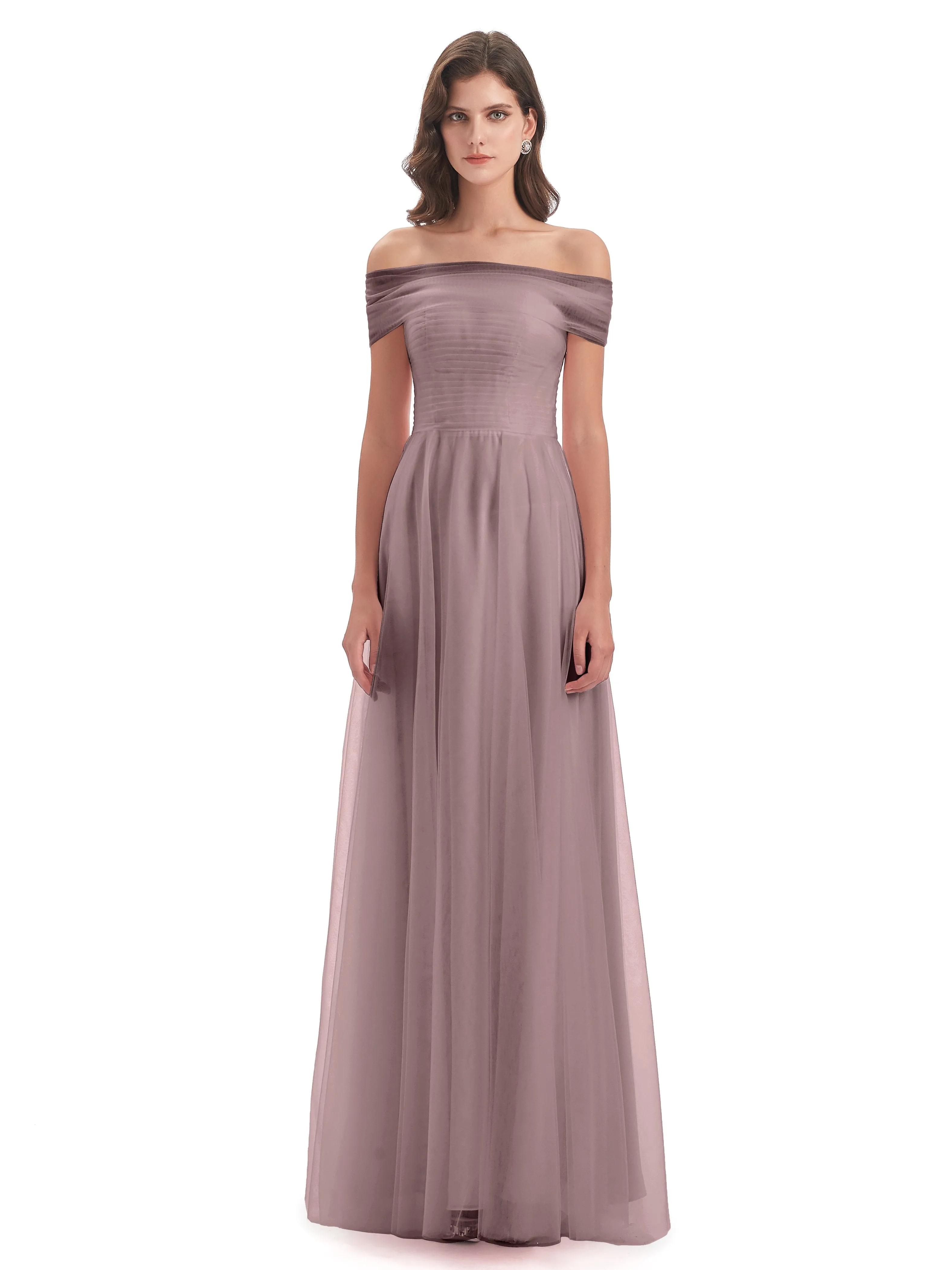 Lara Off The Shoulder Flowy Long Tulle/Chiffon Bridesmaid Dresses