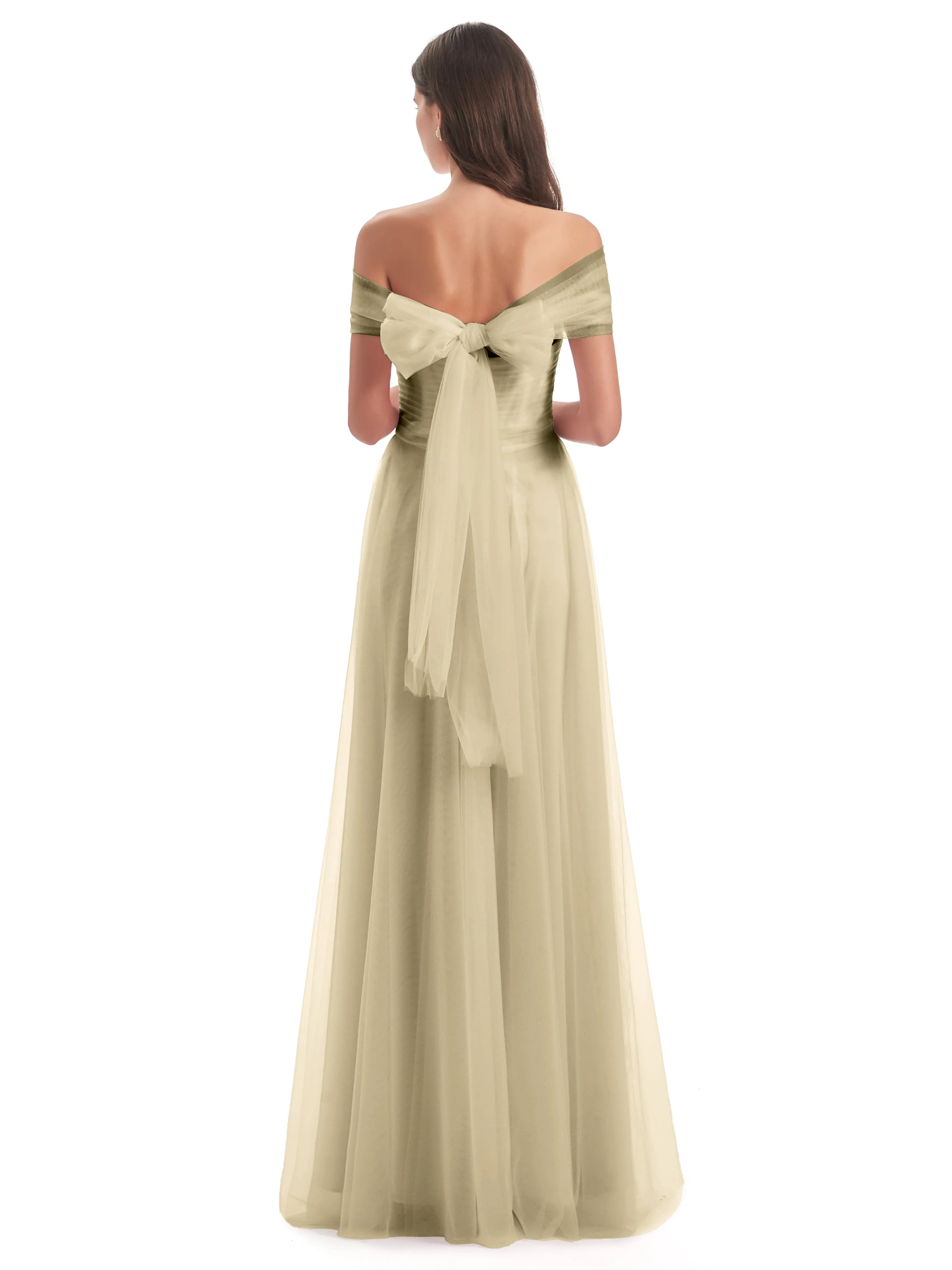 Lara Off The Shoulder Flowy Long Tulle/Chiffon Bridesmaid Dresses