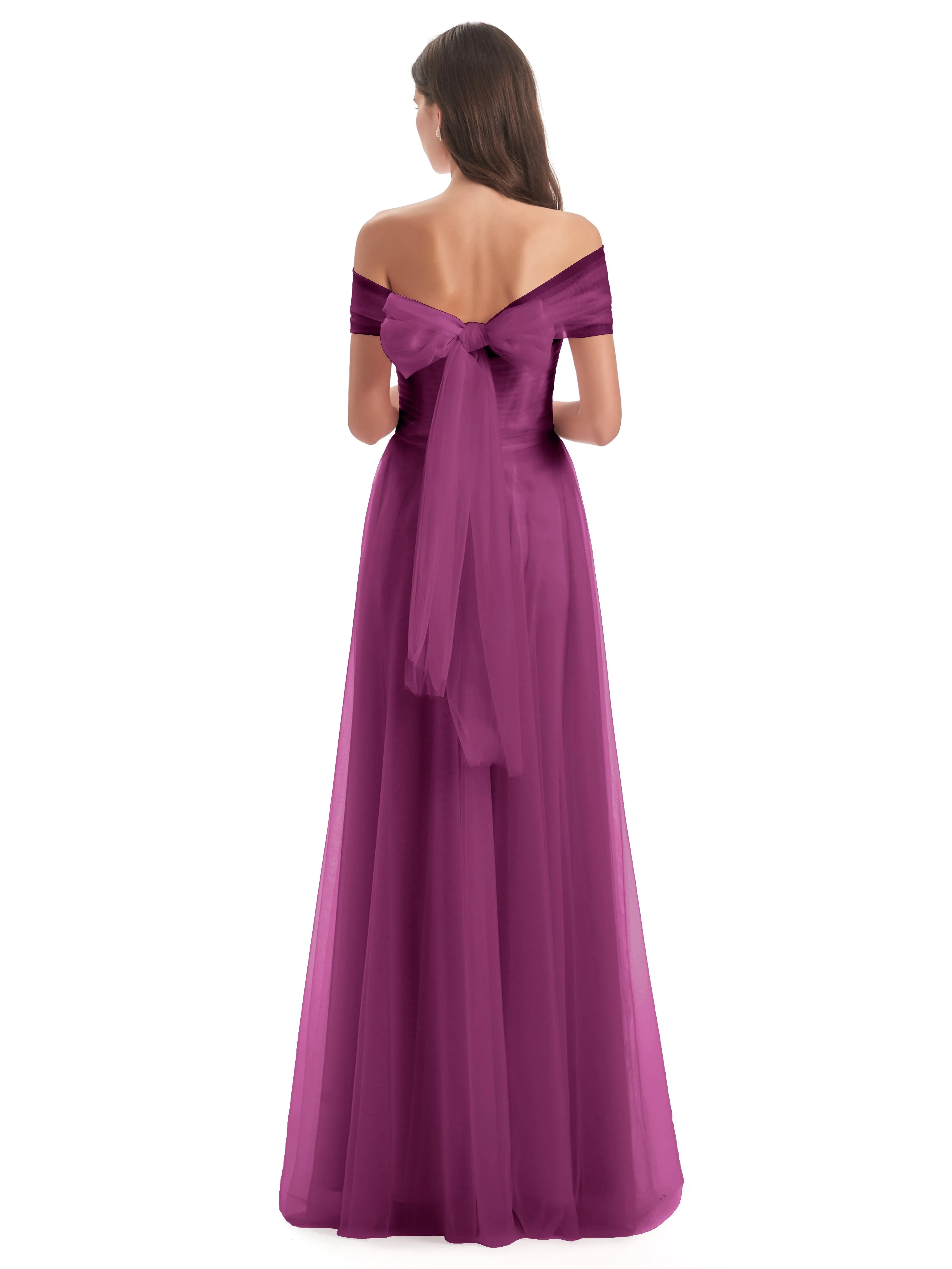 Lara Off The Shoulder Flowy Long Tulle/Chiffon Bridesmaid Dresses