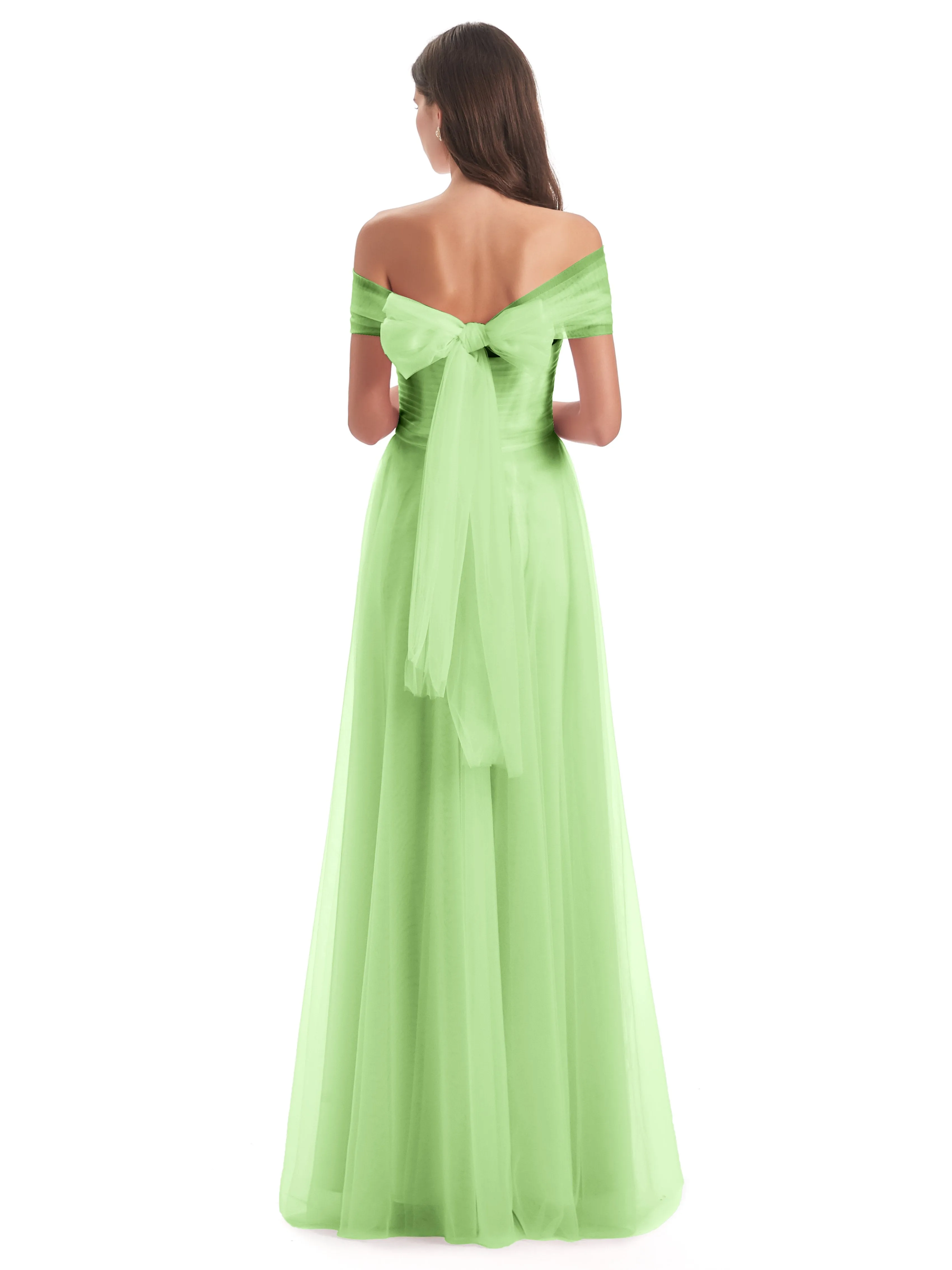 Lara Off The Shoulder Flowy Long Tulle/Chiffon Bridesmaid Dresses