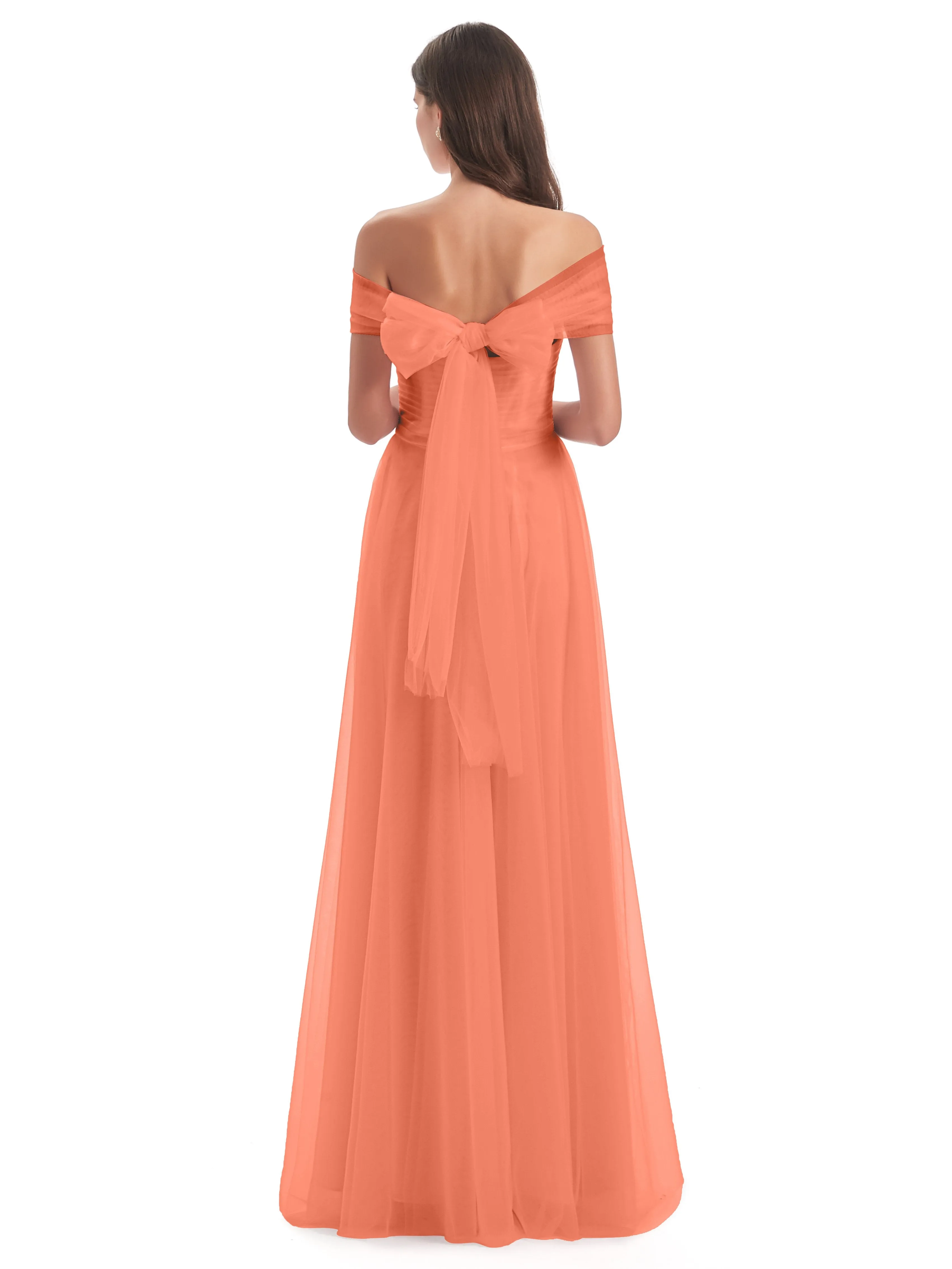 Lara Off The Shoulder Flowy Long Tulle/Chiffon Bridesmaid Dresses