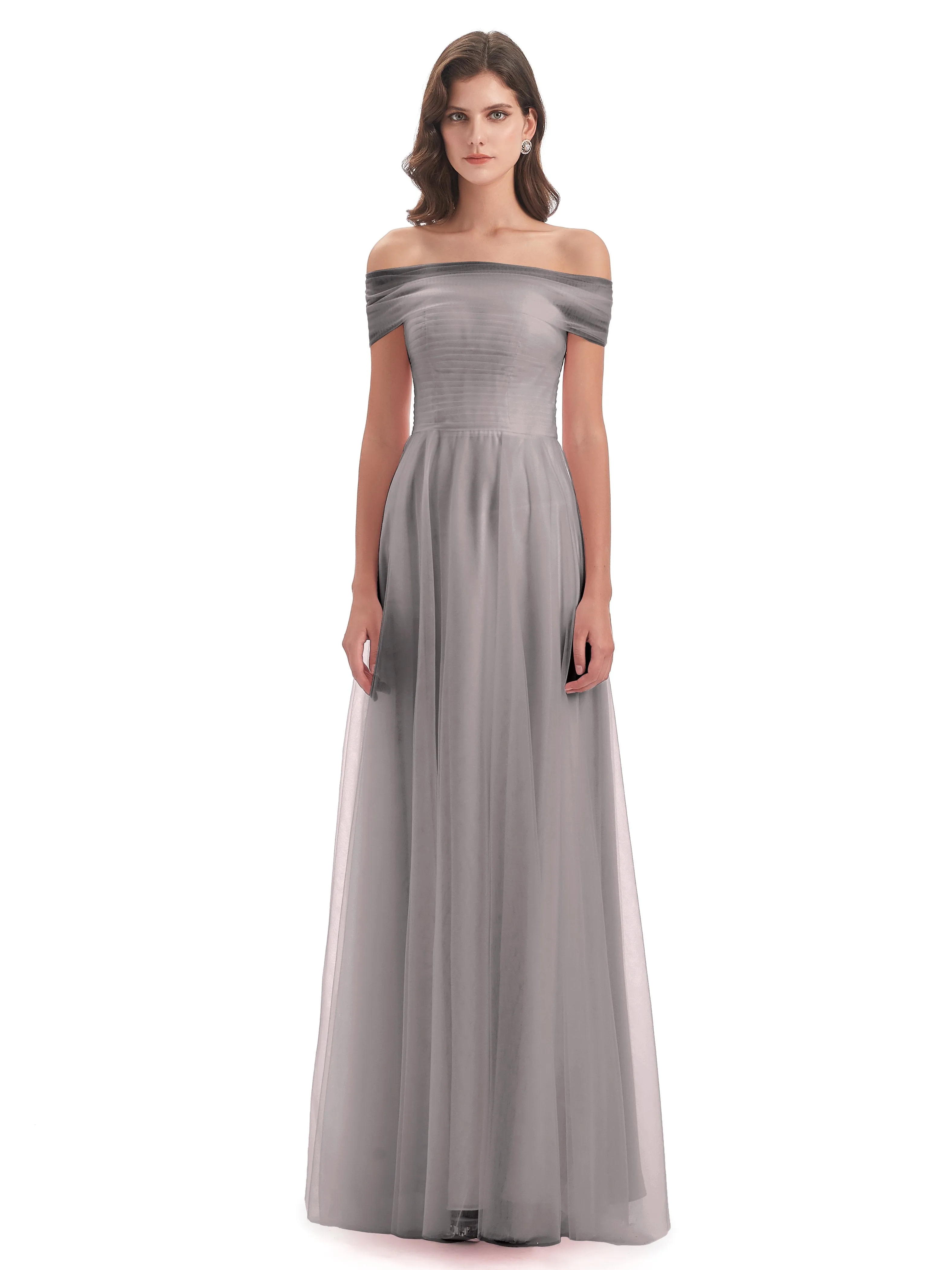 Lara Off The Shoulder Flowy Long Tulle/Chiffon Bridesmaid Dresses