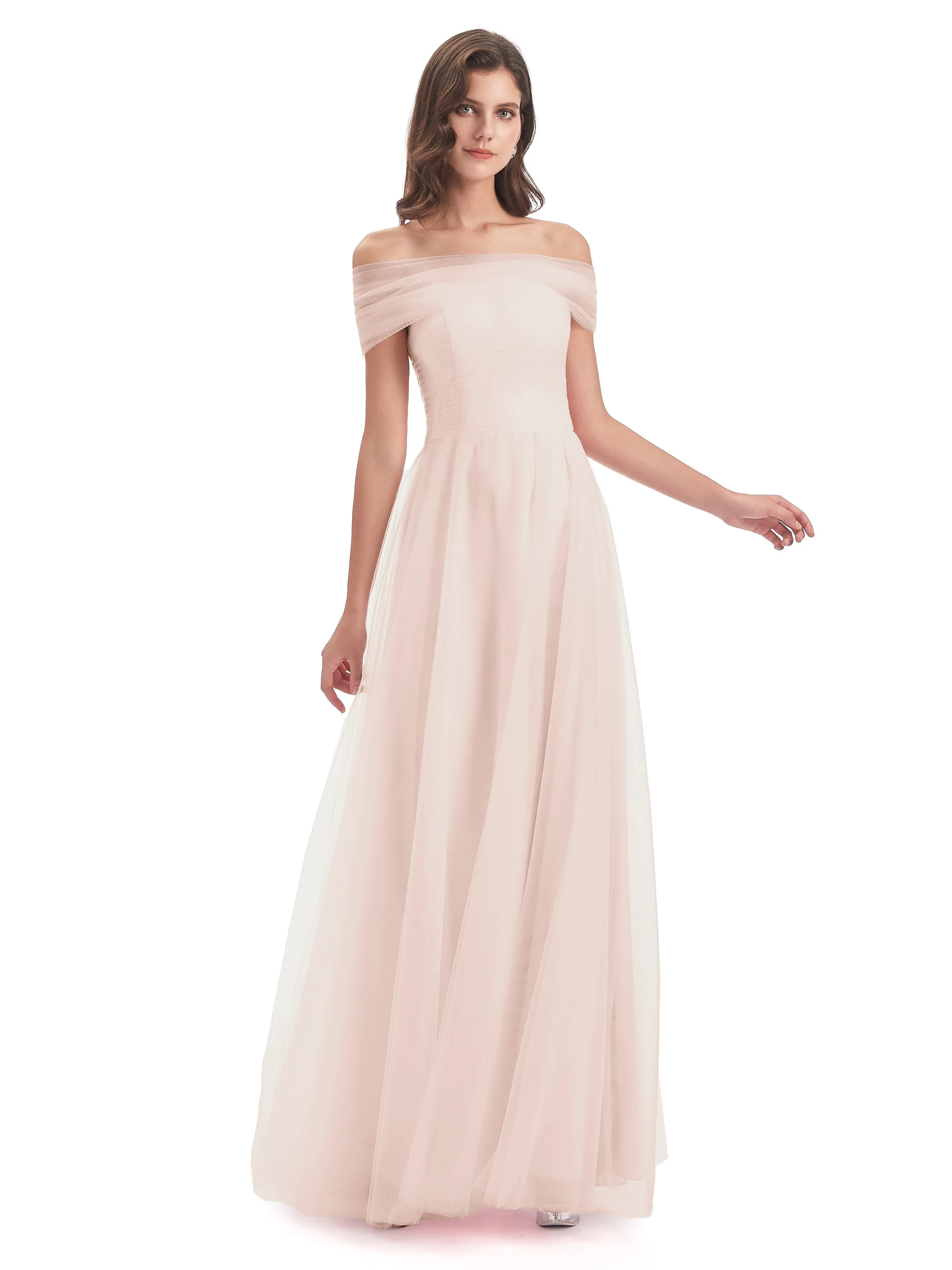 Lara Off The Shoulder Flowy Long Tulle/Chiffon Bridesmaid Dresses