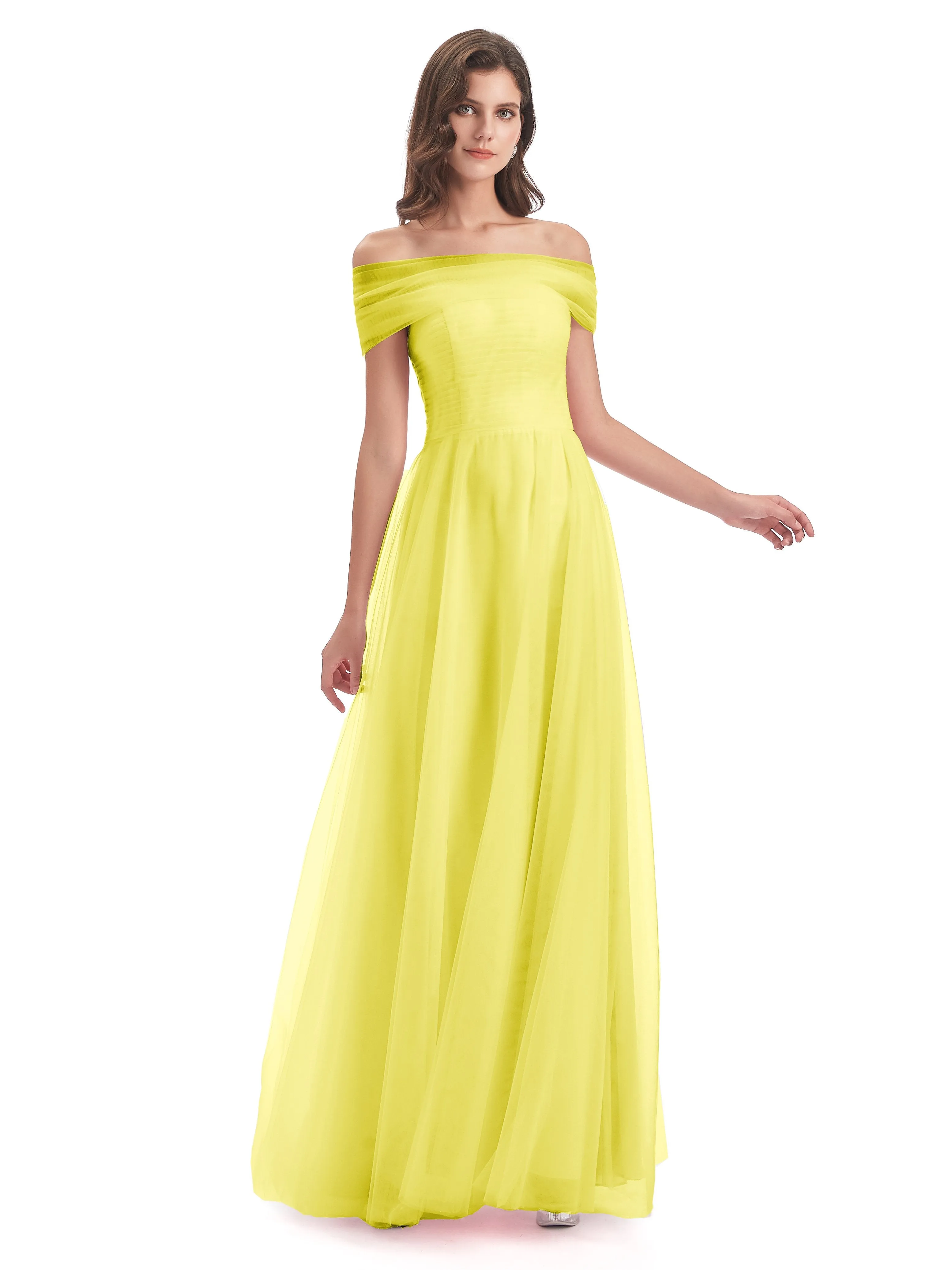 Lara Off The Shoulder Flowy Long Tulle/Chiffon Bridesmaid Dresses