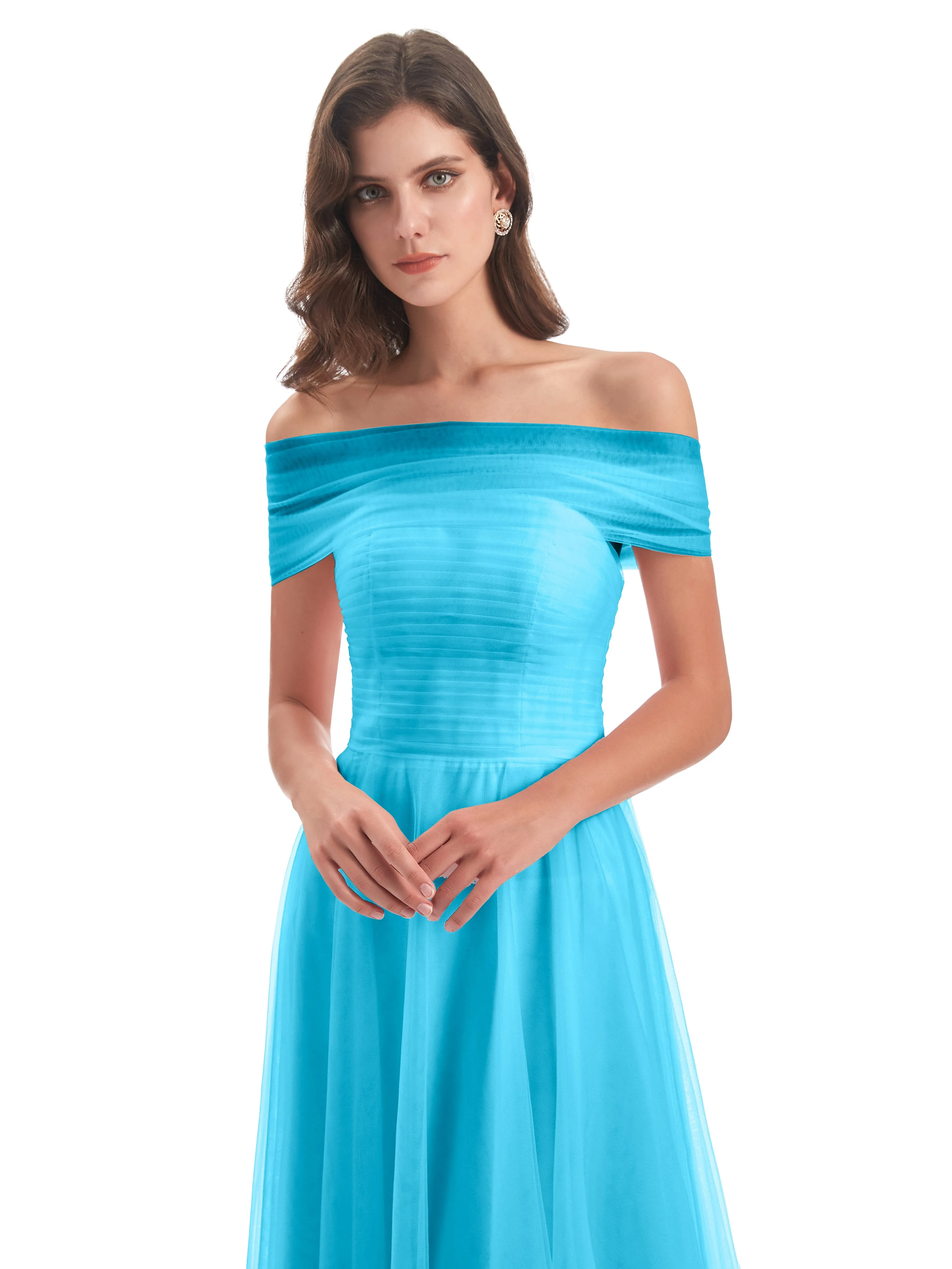 Lara Off The Shoulder Flowy Long Tulle/Chiffon Bridesmaid Dresses