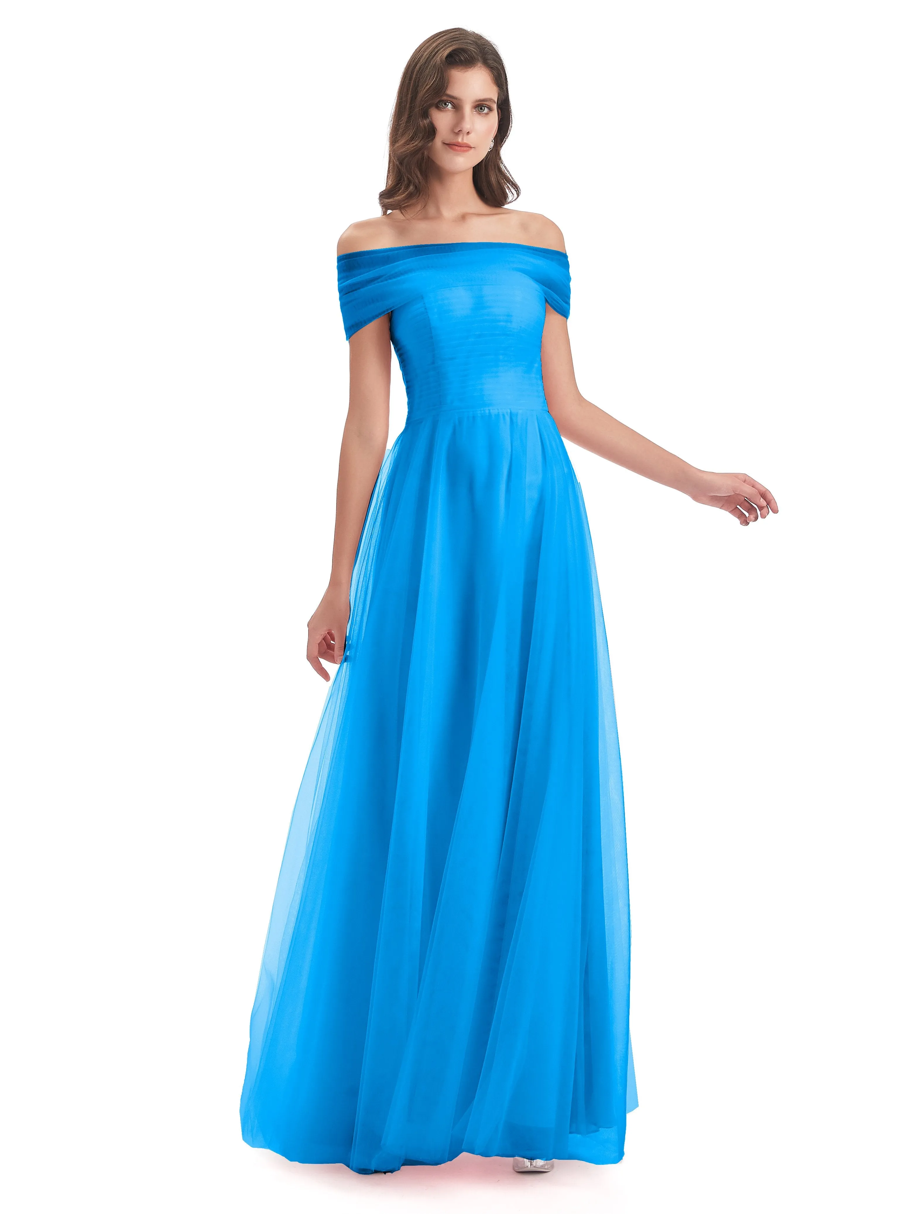 Lara Off The Shoulder Flowy Long Tulle/Chiffon Bridesmaid Dresses