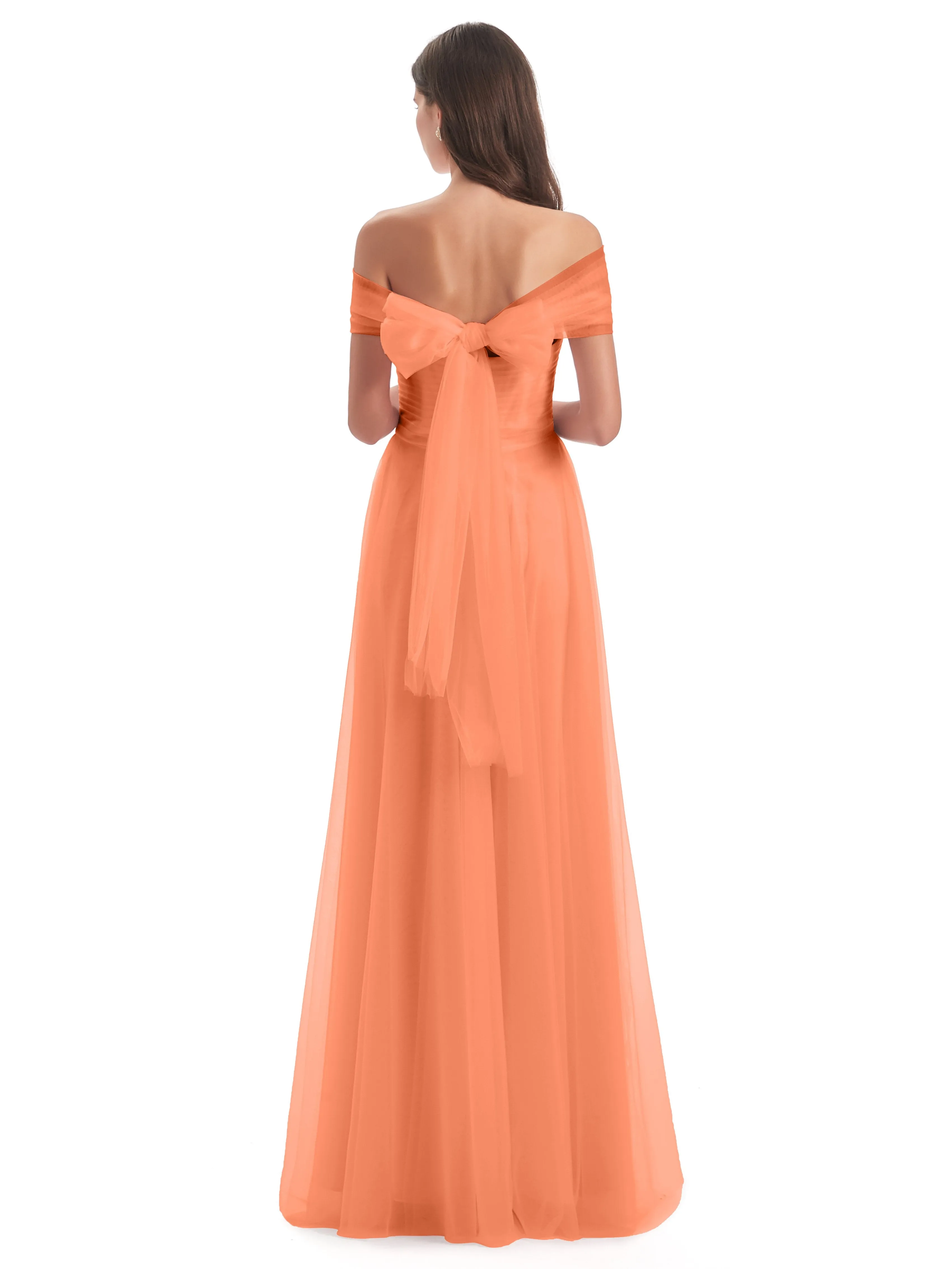 Lara Off The Shoulder Flowy Long Tulle/Chiffon Bridesmaid Dresses