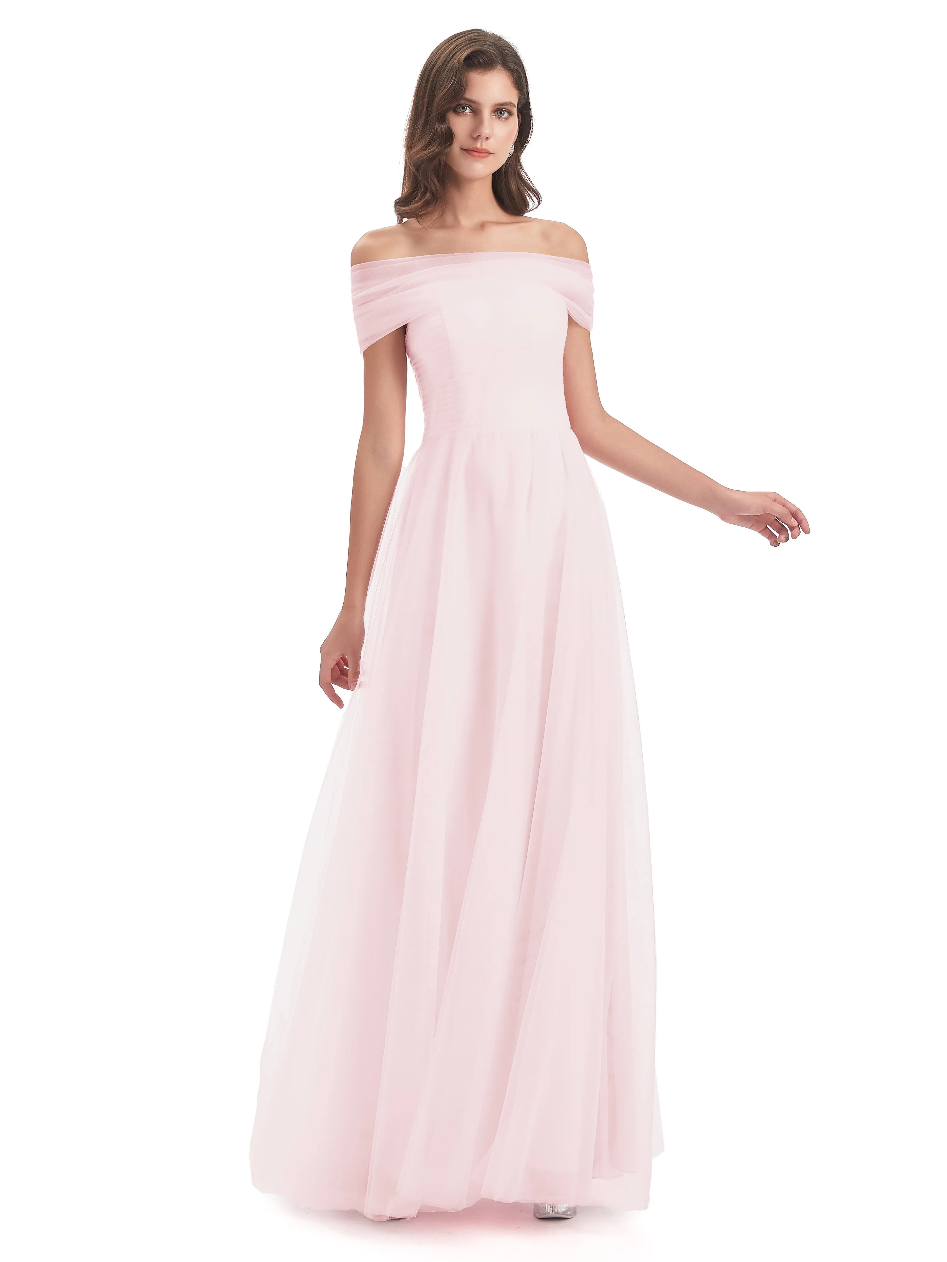 Lara Off The Shoulder Flowy Long Tulle/Chiffon Bridesmaid Dresses