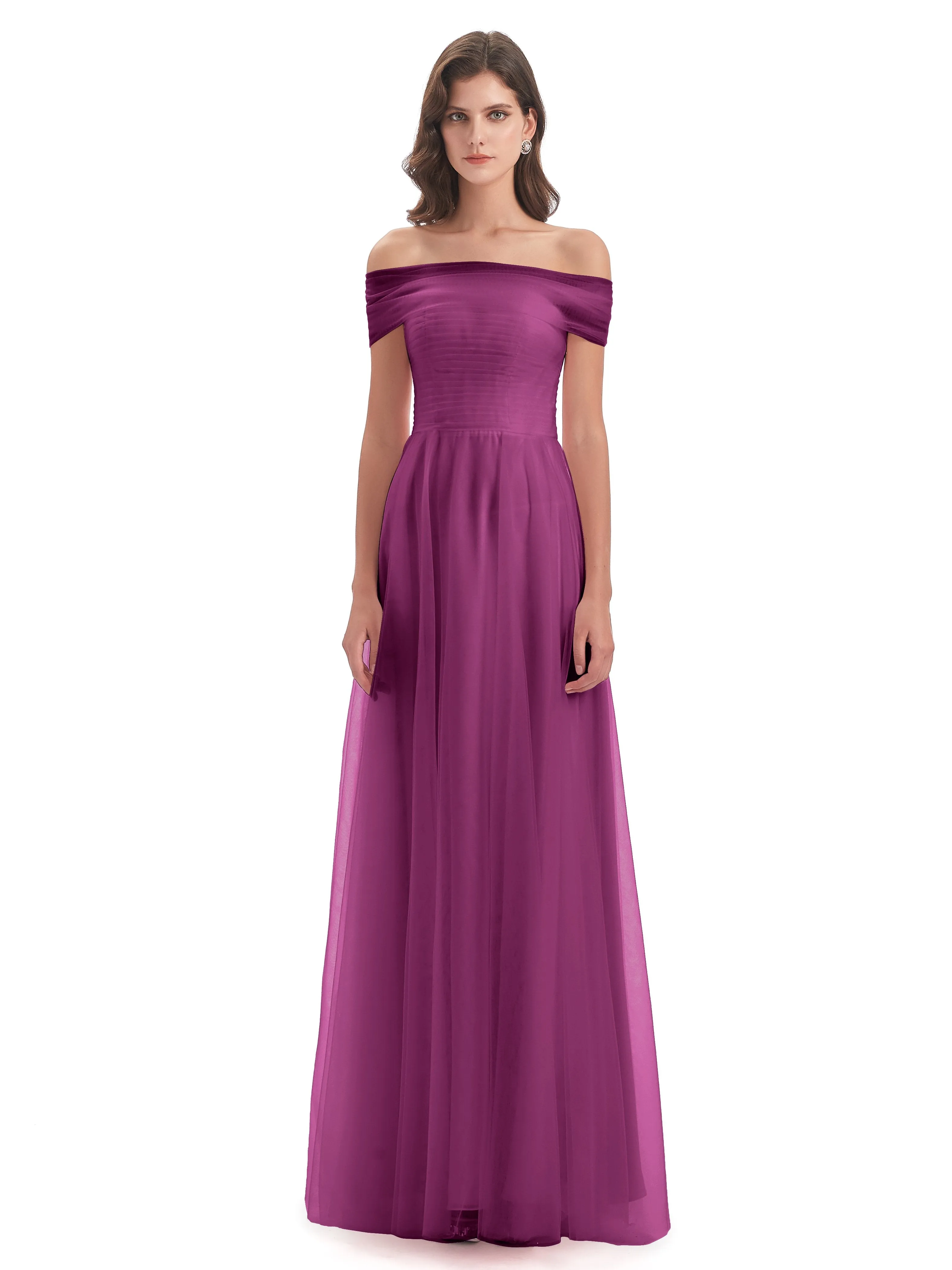 Lara Off The Shoulder Flowy Long Tulle/Chiffon Bridesmaid Dresses