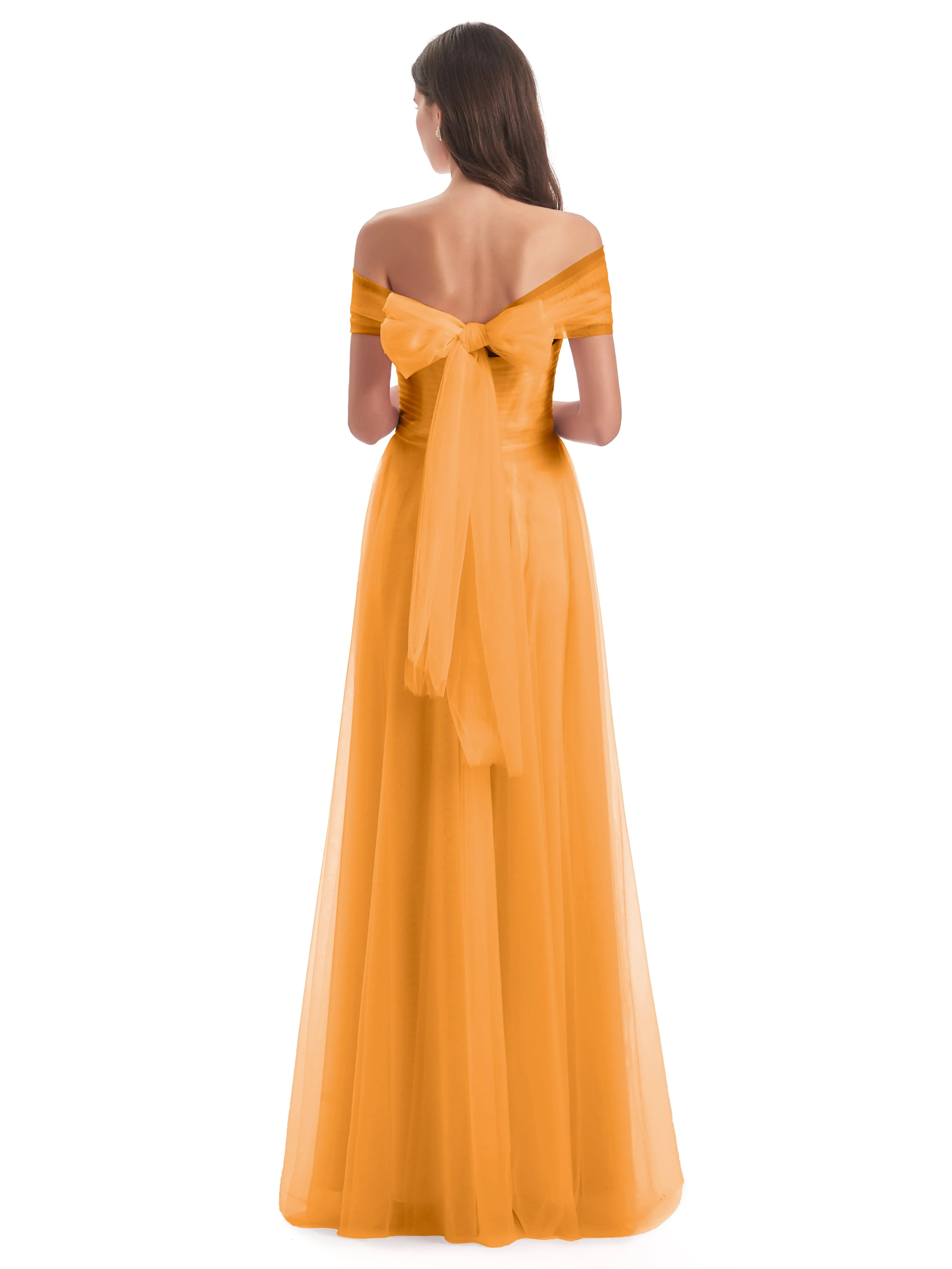 Lara Off The Shoulder Flowy Long Tulle/Chiffon Bridesmaid Dresses