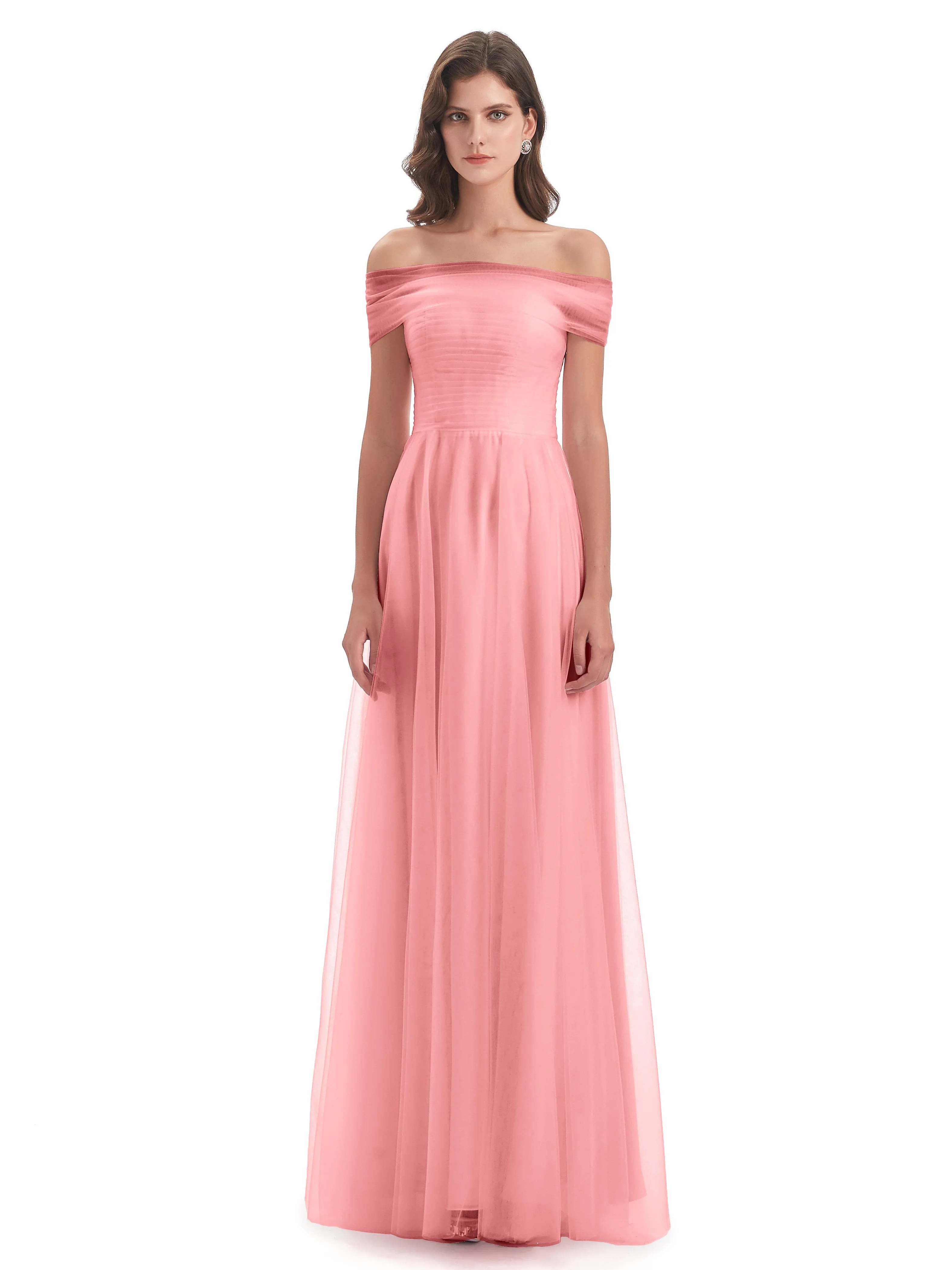 Lara Off The Shoulder Flowy Long Tulle/Chiffon Bridesmaid Dresses