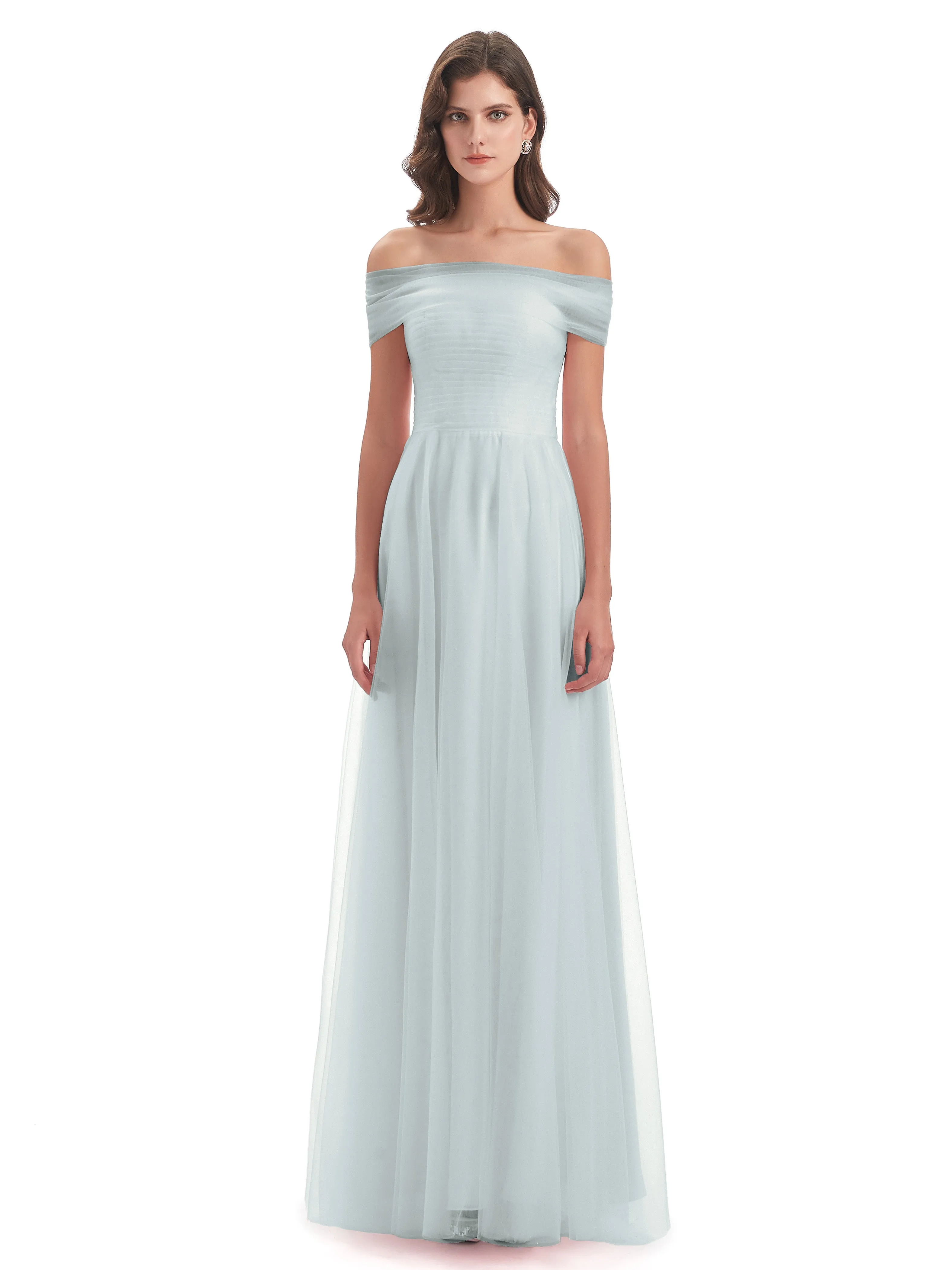 Lara Off The Shoulder Flowy Long Tulle/Chiffon Bridesmaid Dresses