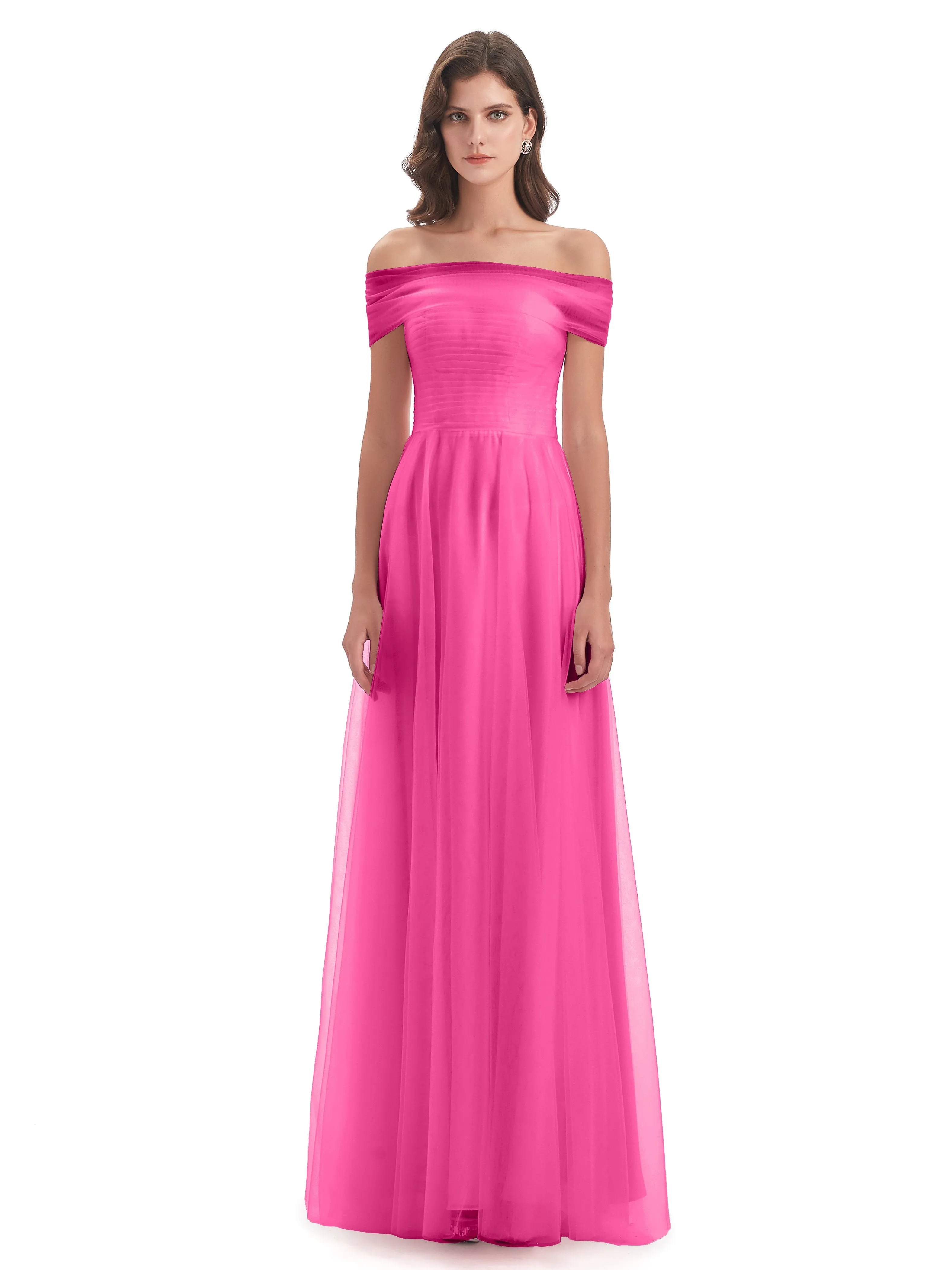 Lara Off The Shoulder Flowy Long Tulle/Chiffon Bridesmaid Dresses