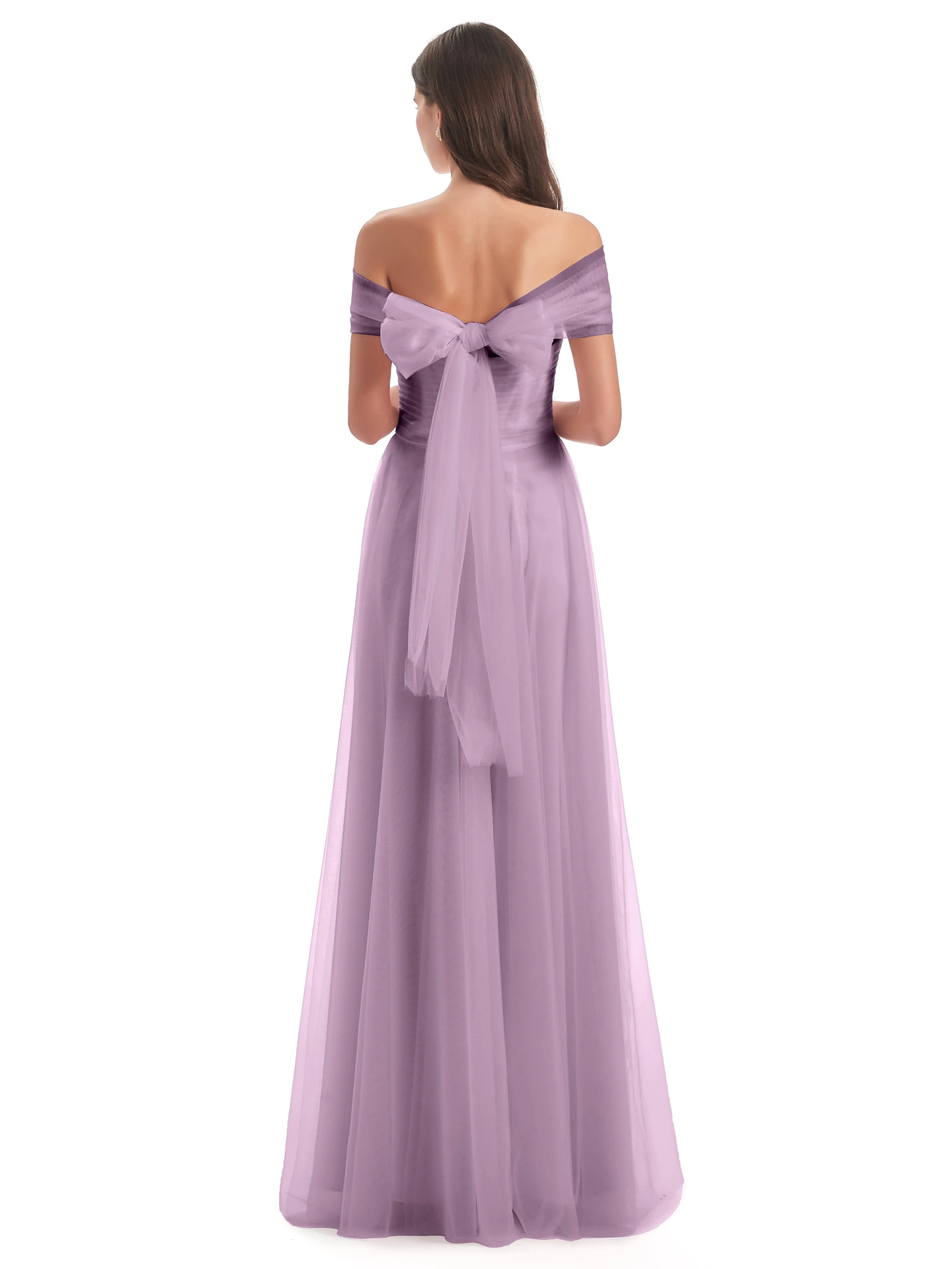 Lara Off The Shoulder Flowy Long Tulle/Chiffon Bridesmaid Dresses