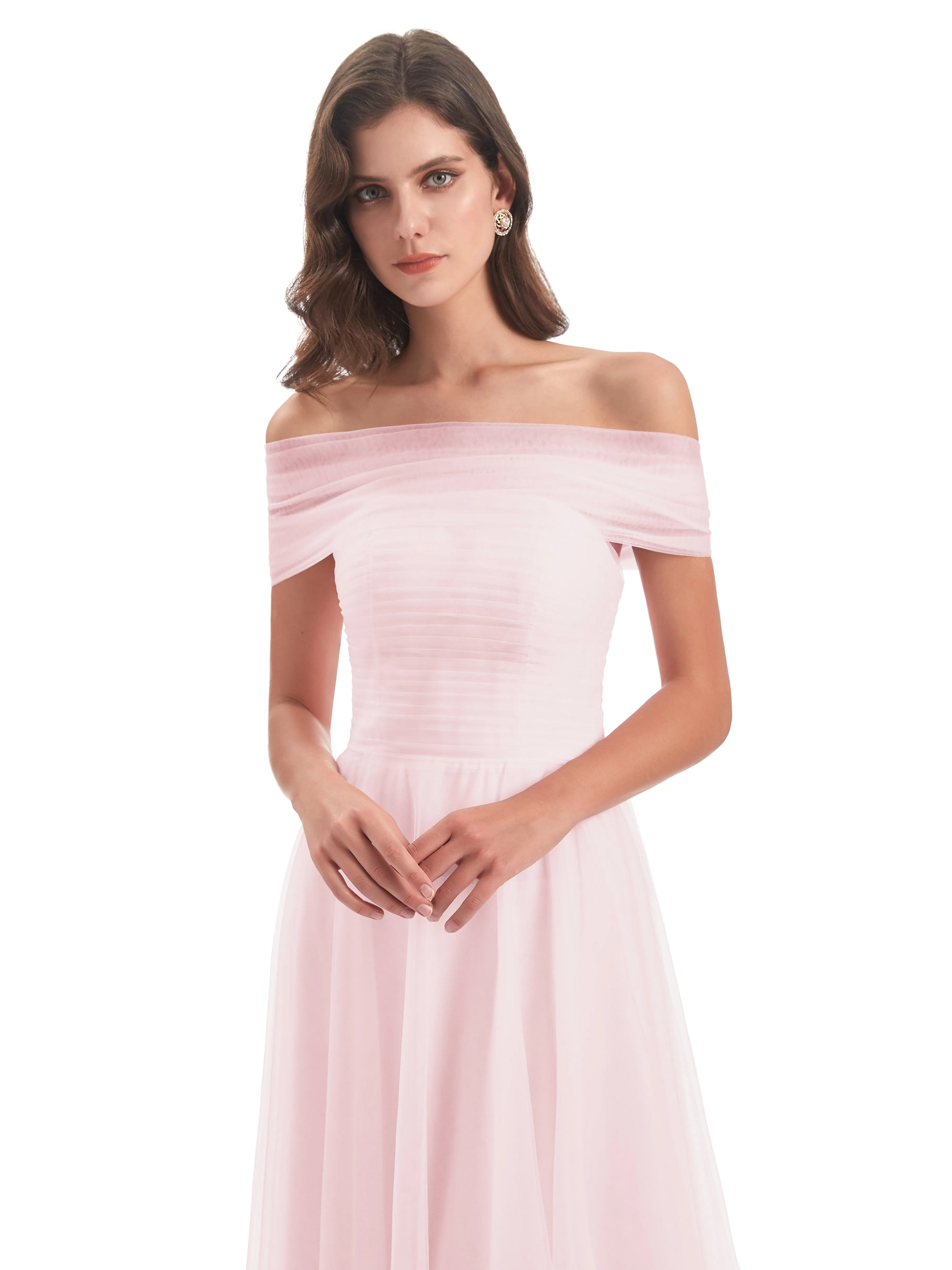 Lara Off The Shoulder Flowy Long Tulle/Chiffon Bridesmaid Dresses