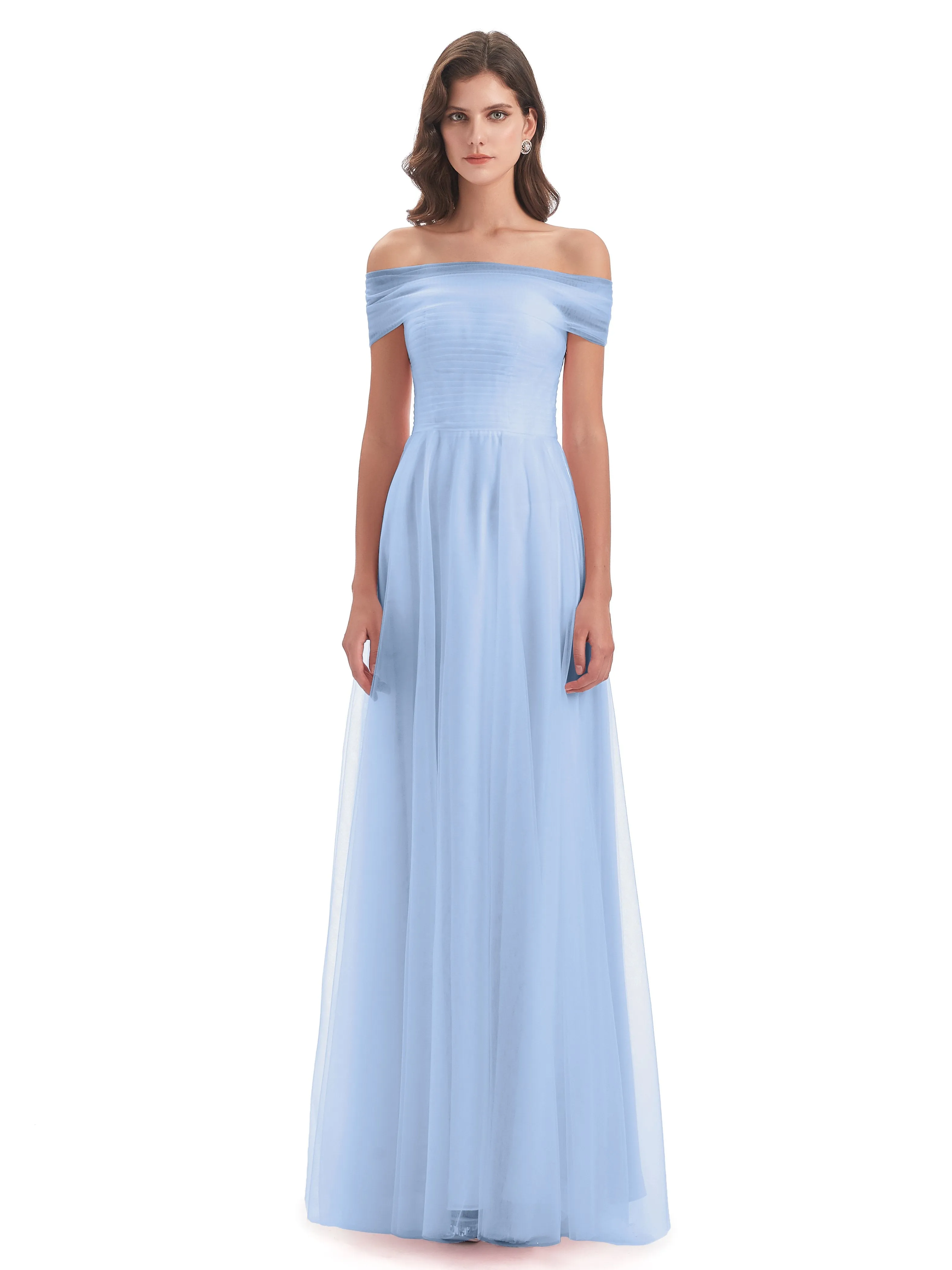 Lara Off The Shoulder Flowy Long Tulle/Chiffon Bridesmaid Dresses