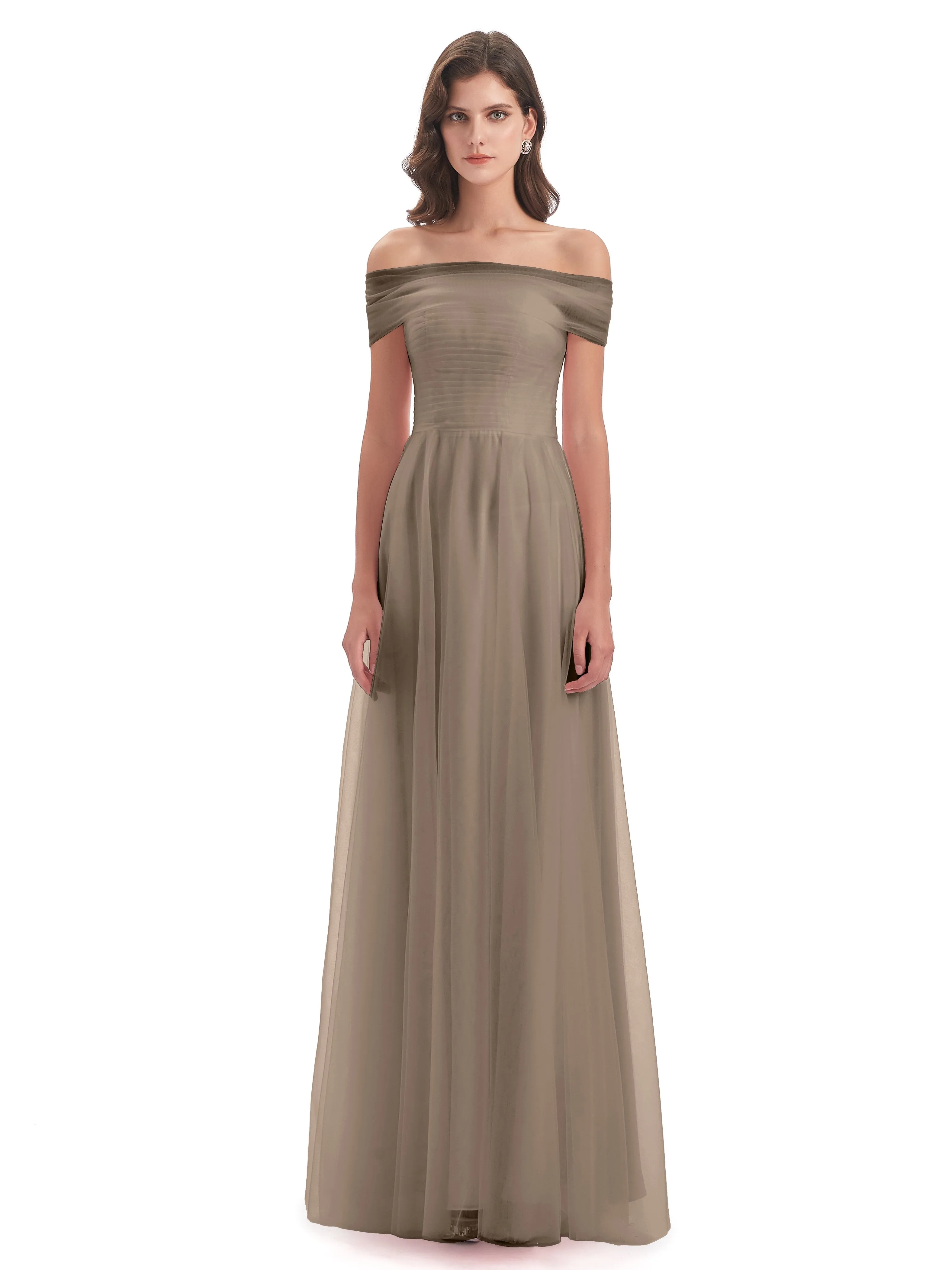 Lara Off The Shoulder Flowy Long Tulle/Chiffon Bridesmaid Dresses