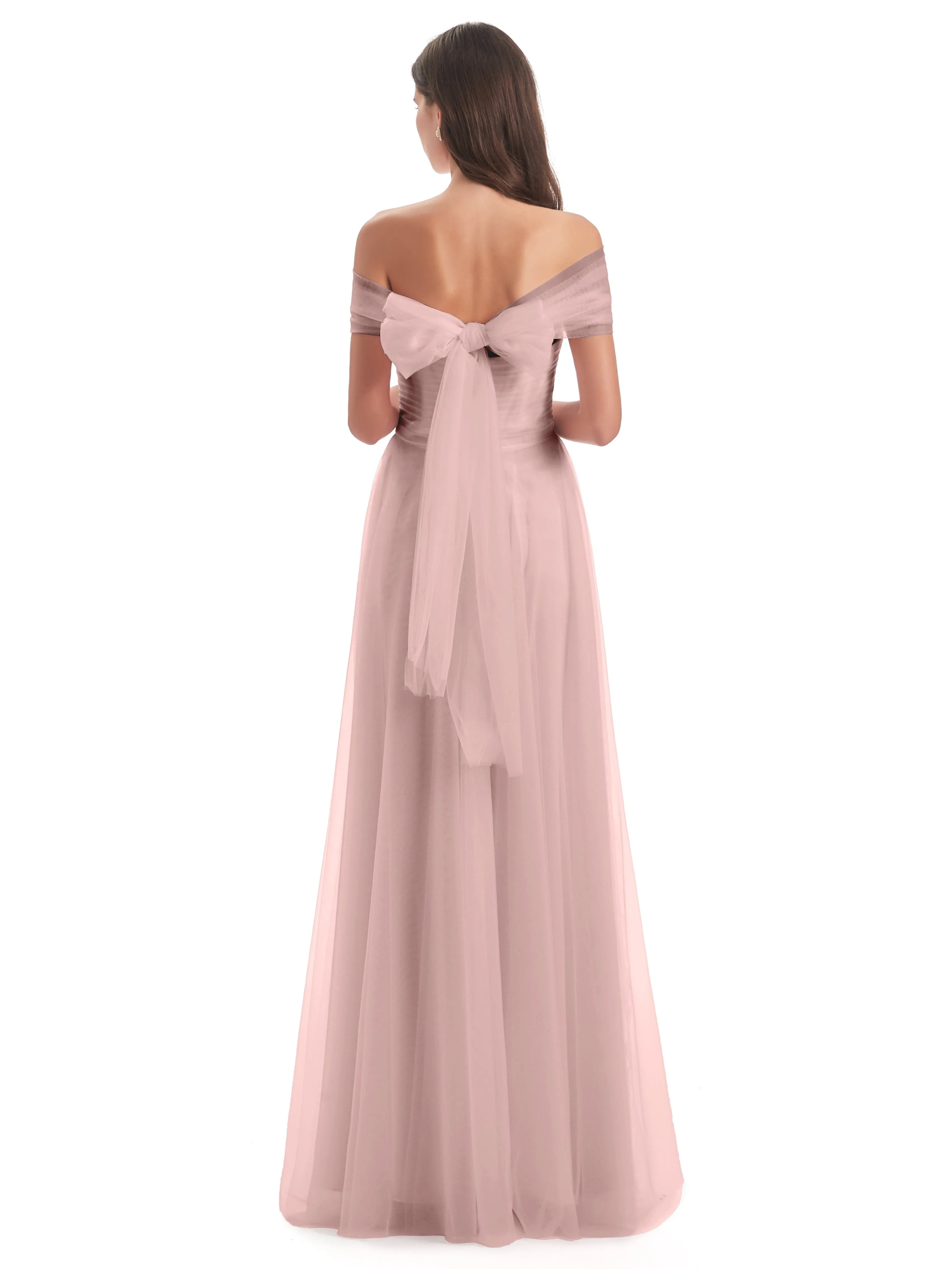 Lara Off The Shoulder Flowy Long Tulle/Chiffon Bridesmaid Dresses