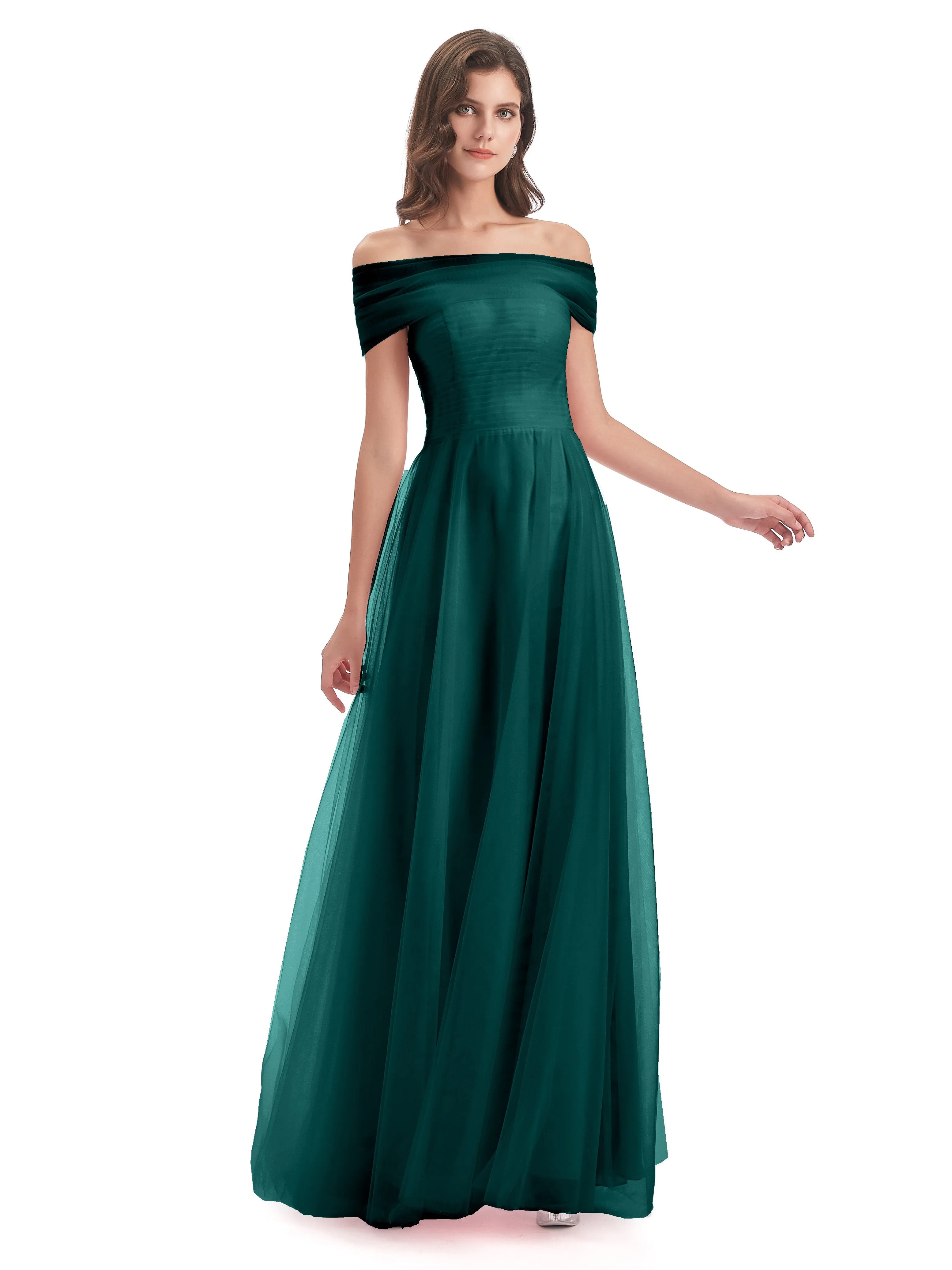 Lara Off The Shoulder Flowy Long Tulle/Chiffon Bridesmaid Dresses