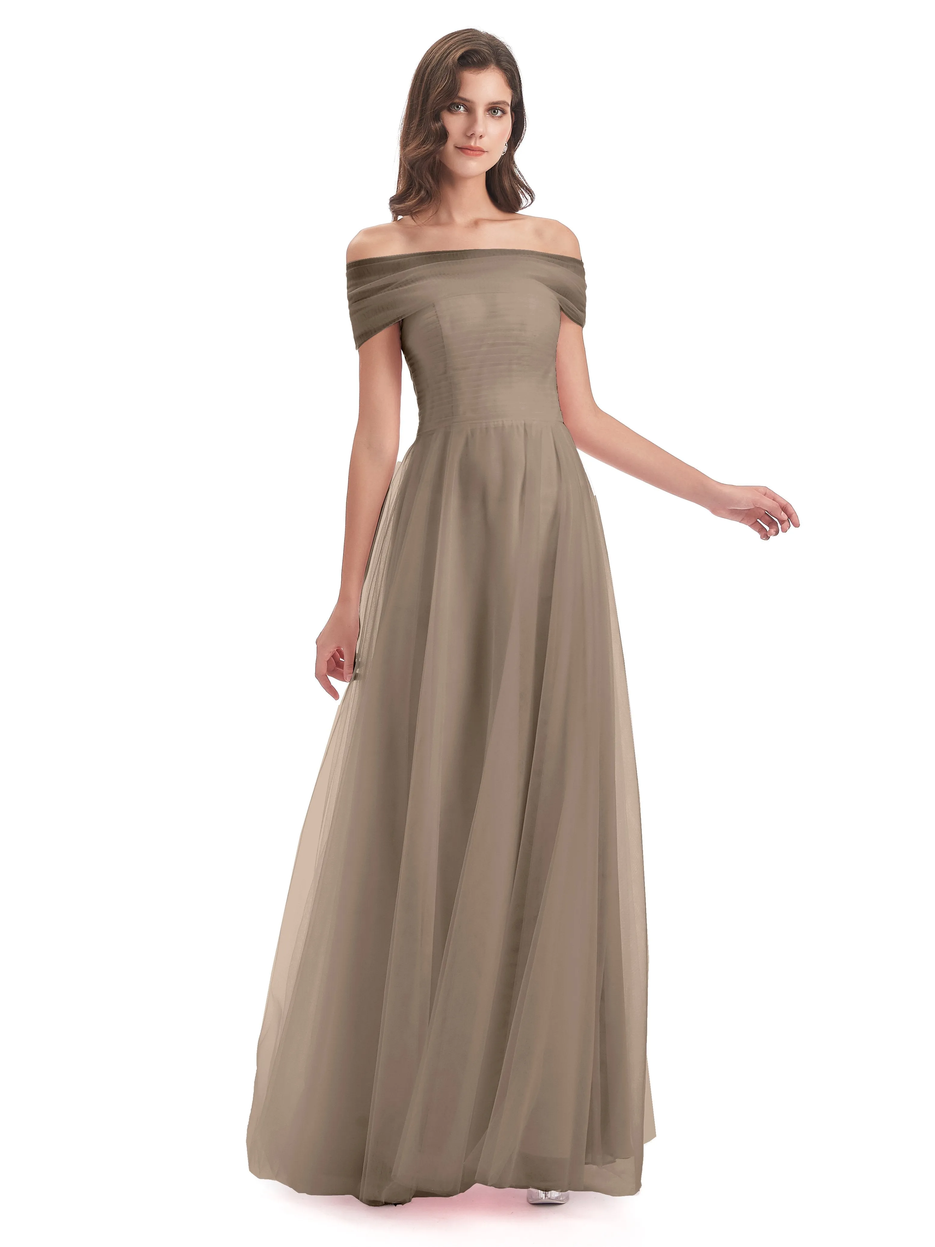 Lara Off The Shoulder Flowy Long Tulle/Chiffon Bridesmaid Dresses