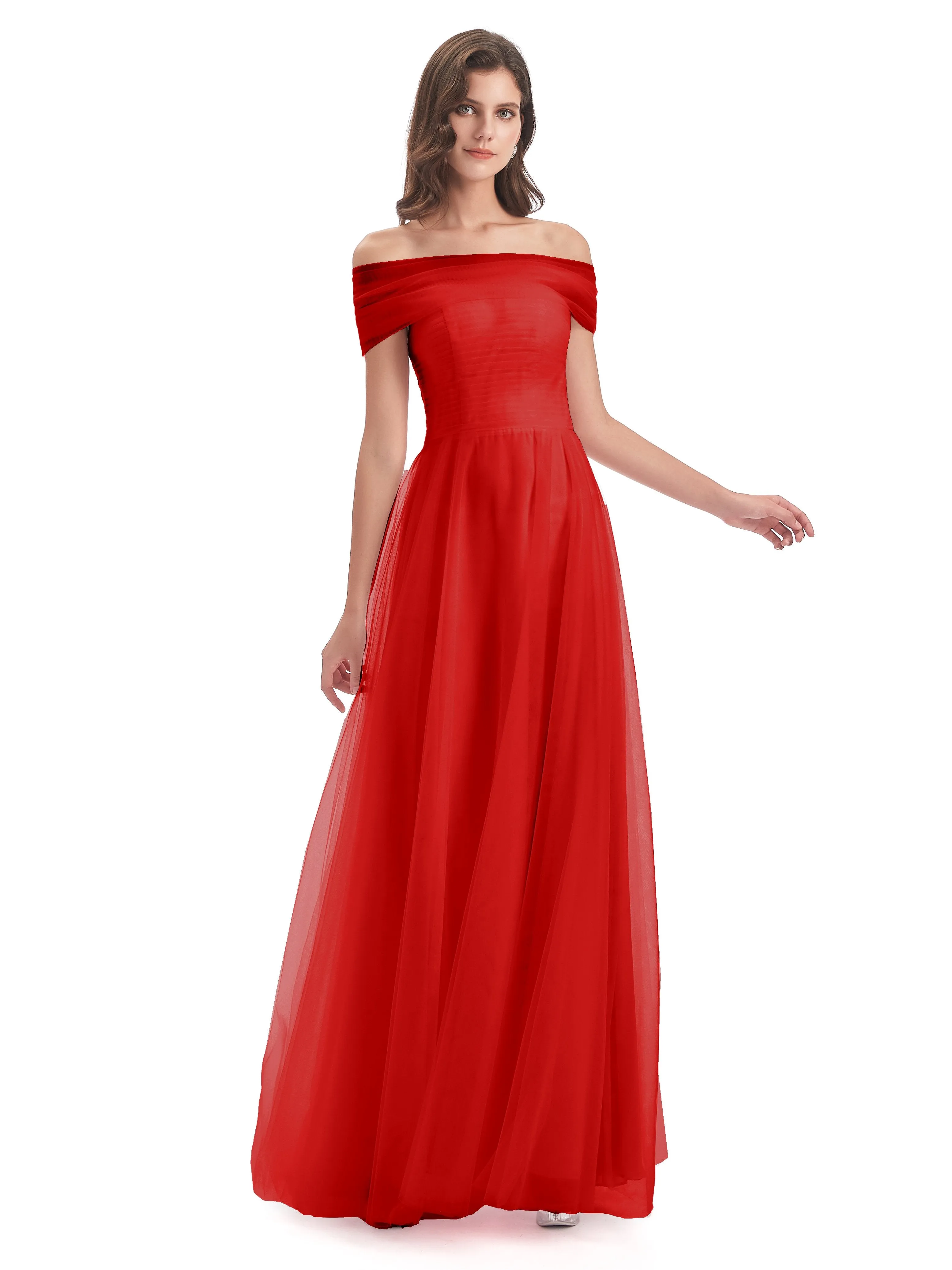 Lara Off The Shoulder Flowy Long Tulle/Chiffon Bridesmaid Dresses