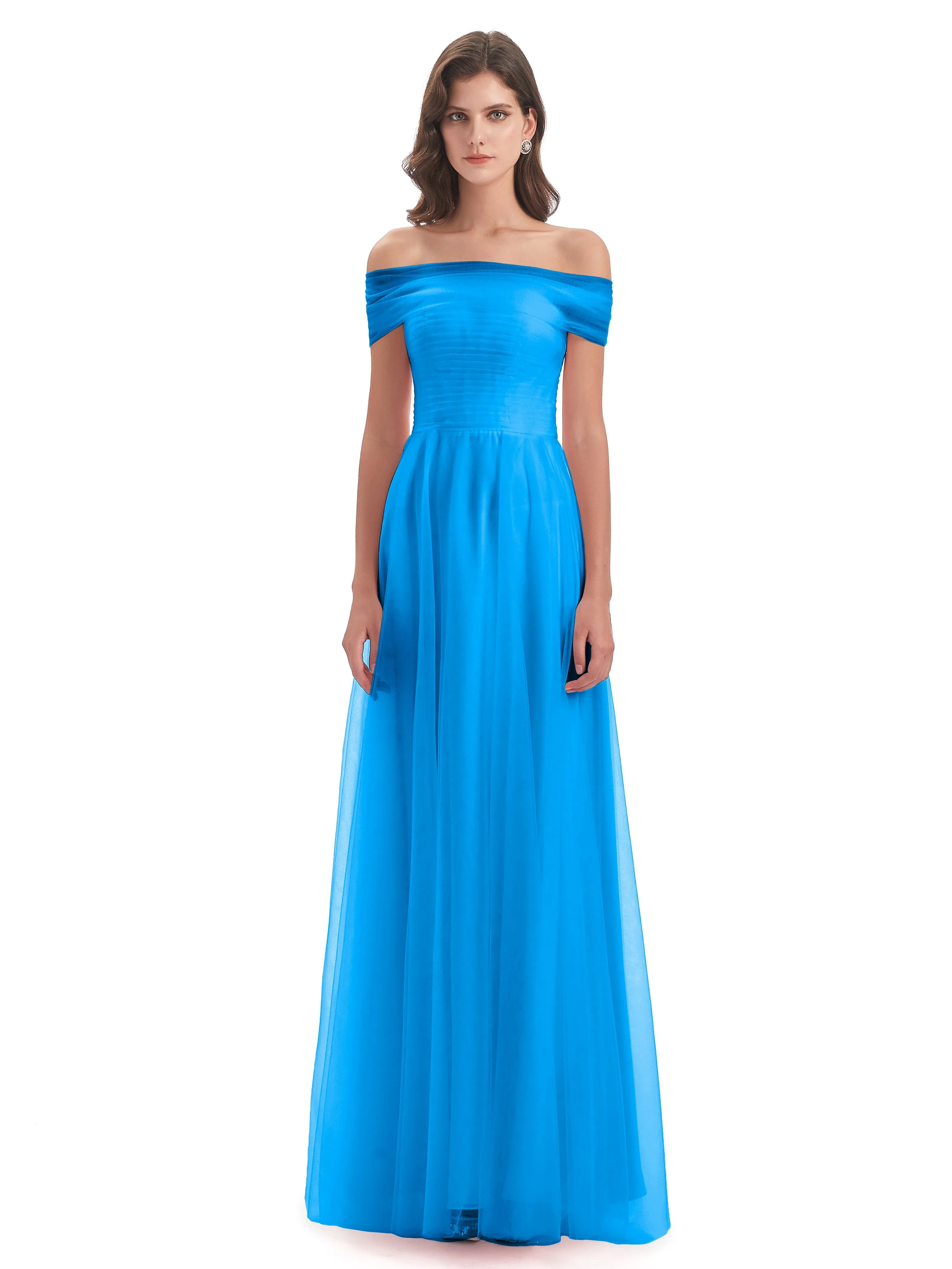 Lara Off The Shoulder Flowy Long Tulle/Chiffon Bridesmaid Dresses