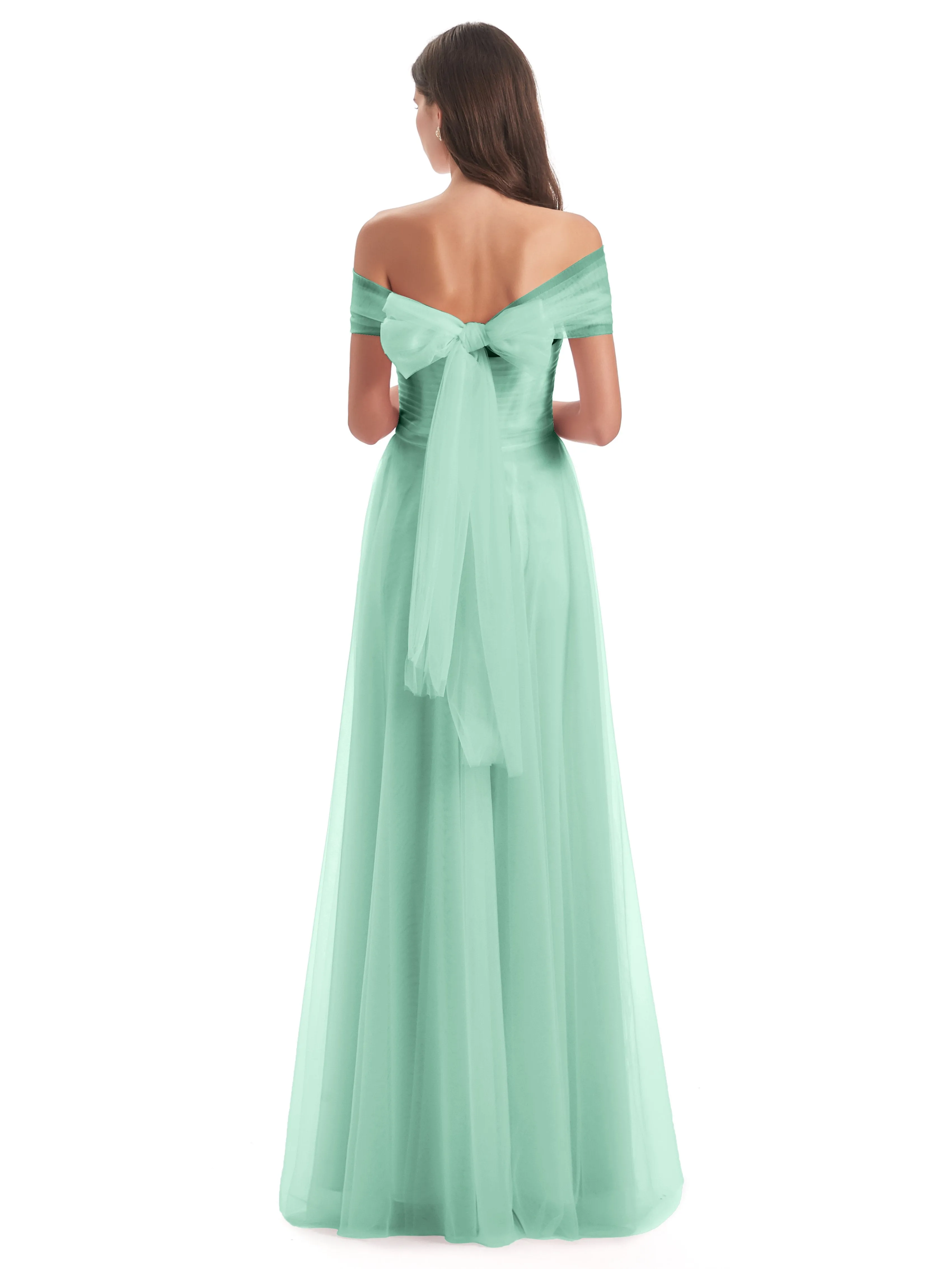 Lara Off The Shoulder Flowy Long Tulle/Chiffon Bridesmaid Dresses