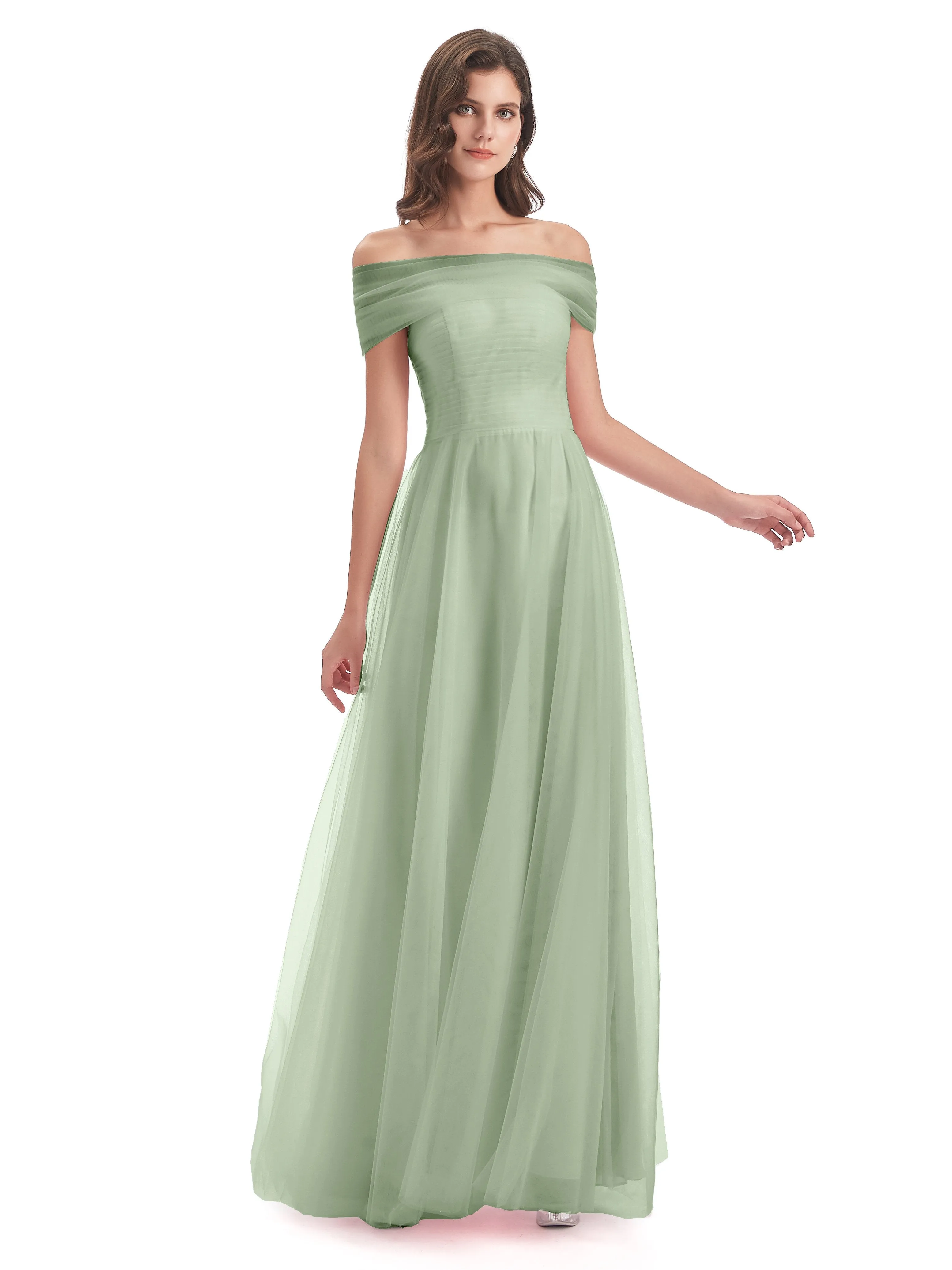 Lara Off The Shoulder Flowy Long Tulle/Chiffon Bridesmaid Dresses