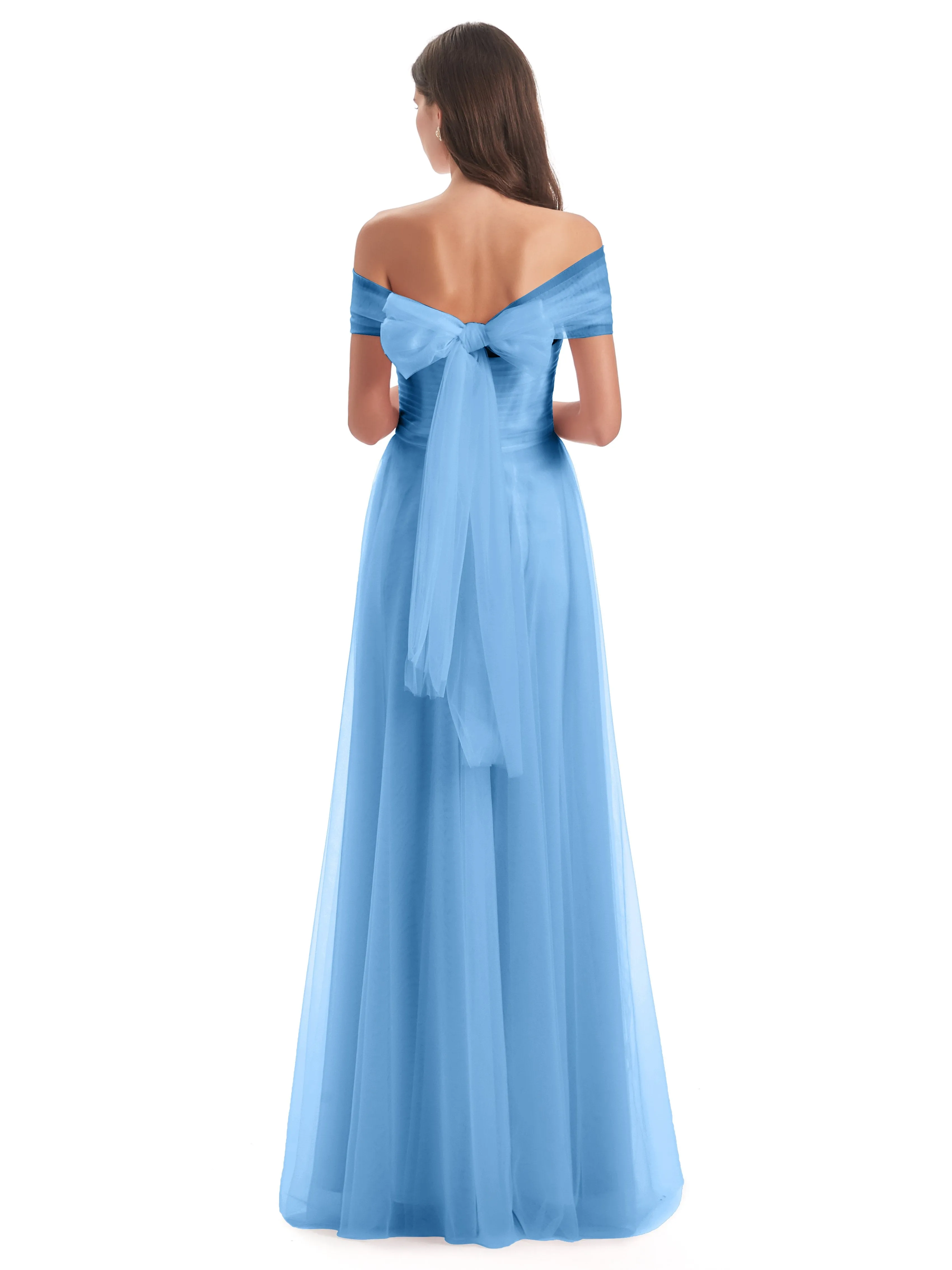 Lara Off The Shoulder Flowy Long Tulle/Chiffon Bridesmaid Dresses